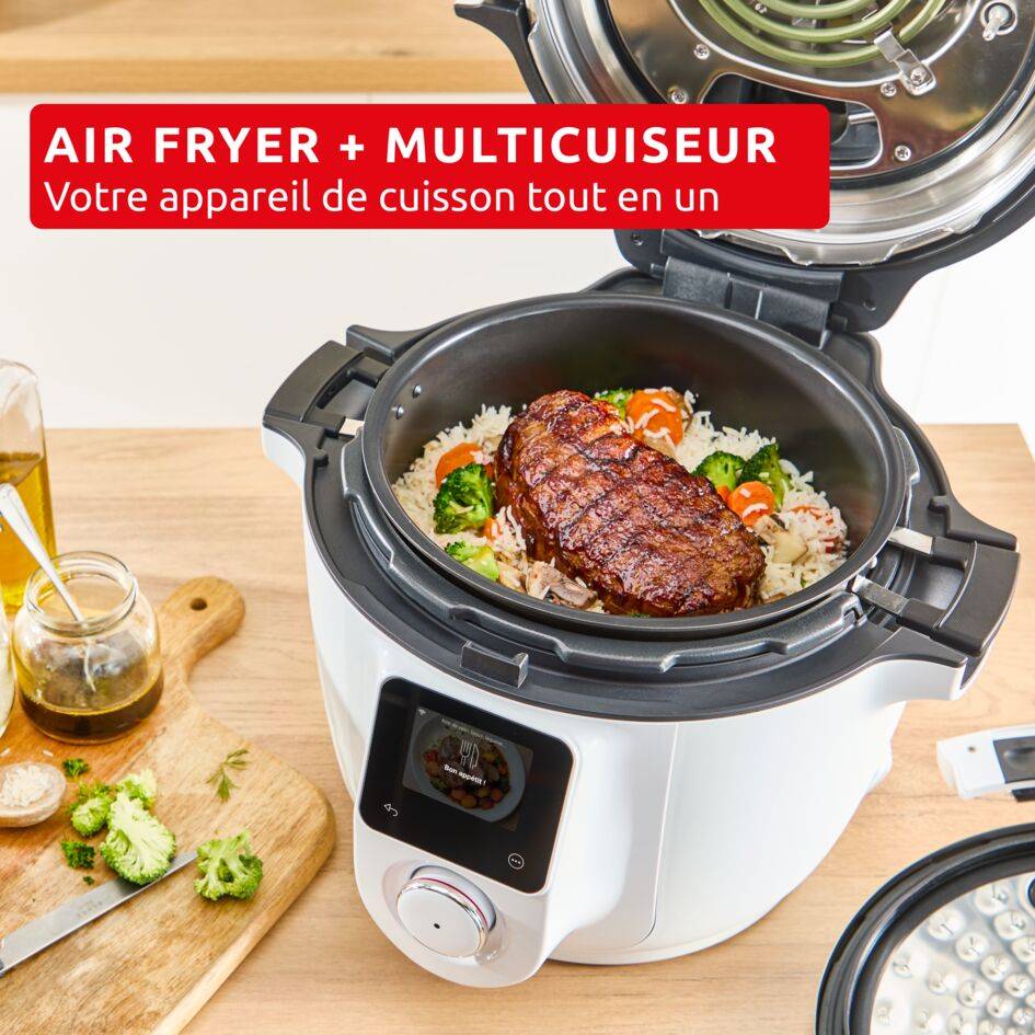 Cookeo Infinity, 19 modes de cuisson, Avec pale de mélange, Blanc, spatule