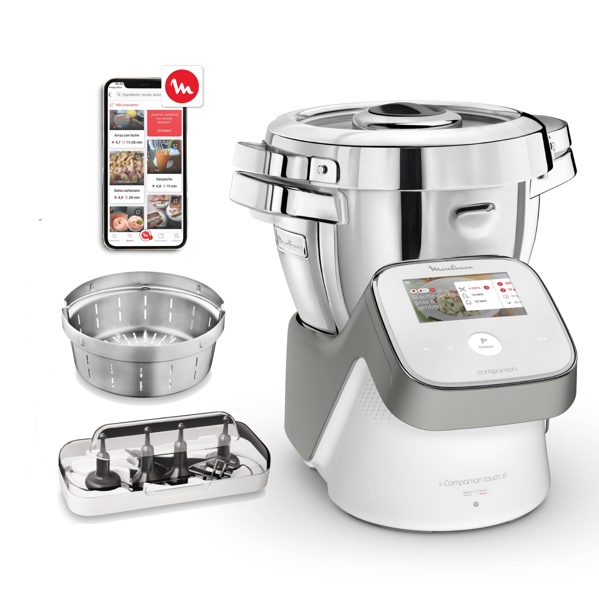 I-Companion Touch, Robot cuiseur, 17 fonctions, Connecté, Recettes sur l’écran, Capacité XL 10 personnes, Gris, Fabriqué en France