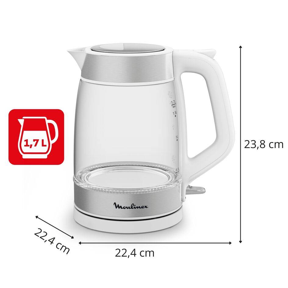 Bouilloire en verre, Bouilloire électrique, Graduations, 1.7 L