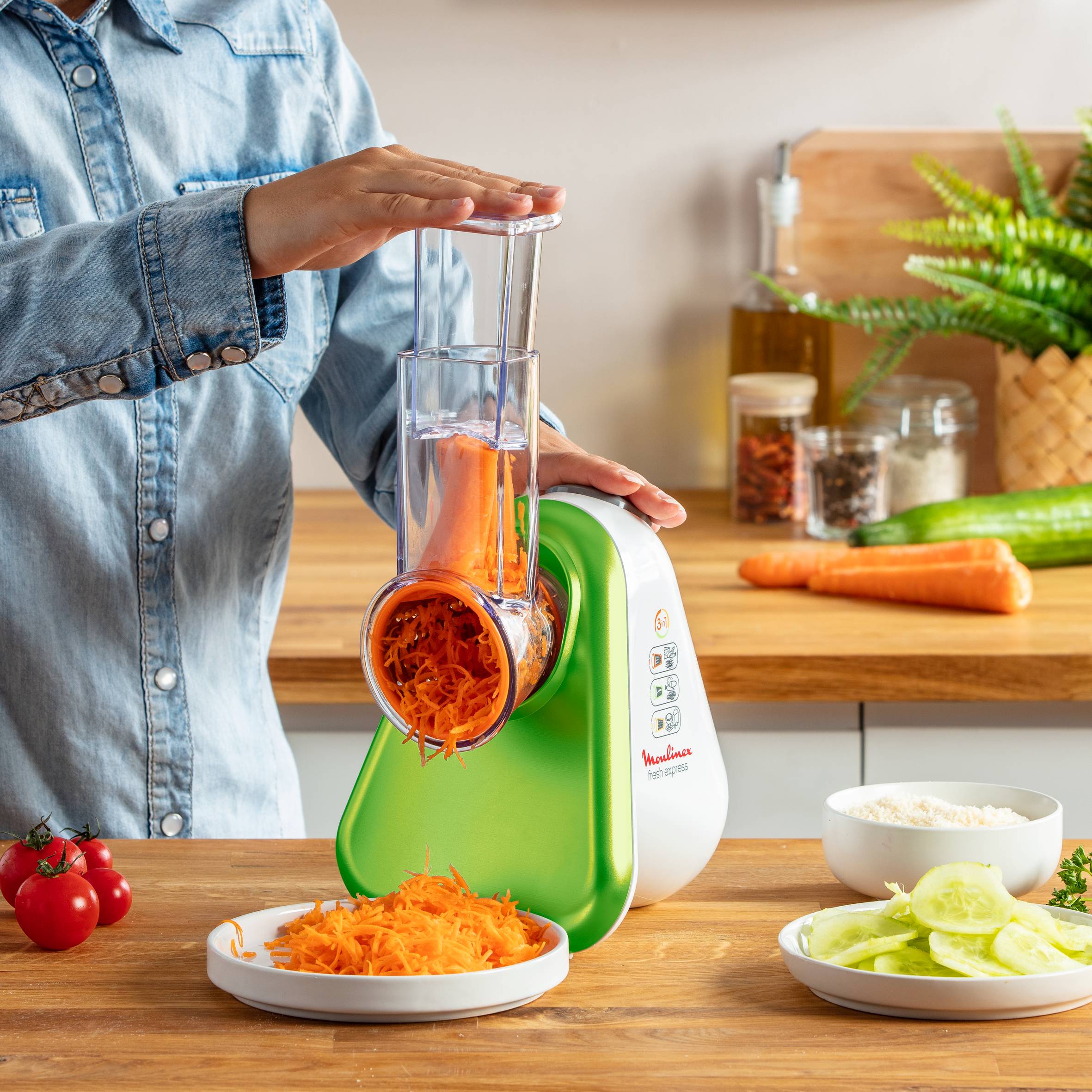 Fresh express 3-en-1, Découpe-légumes, 3 cônes, blanc et vert