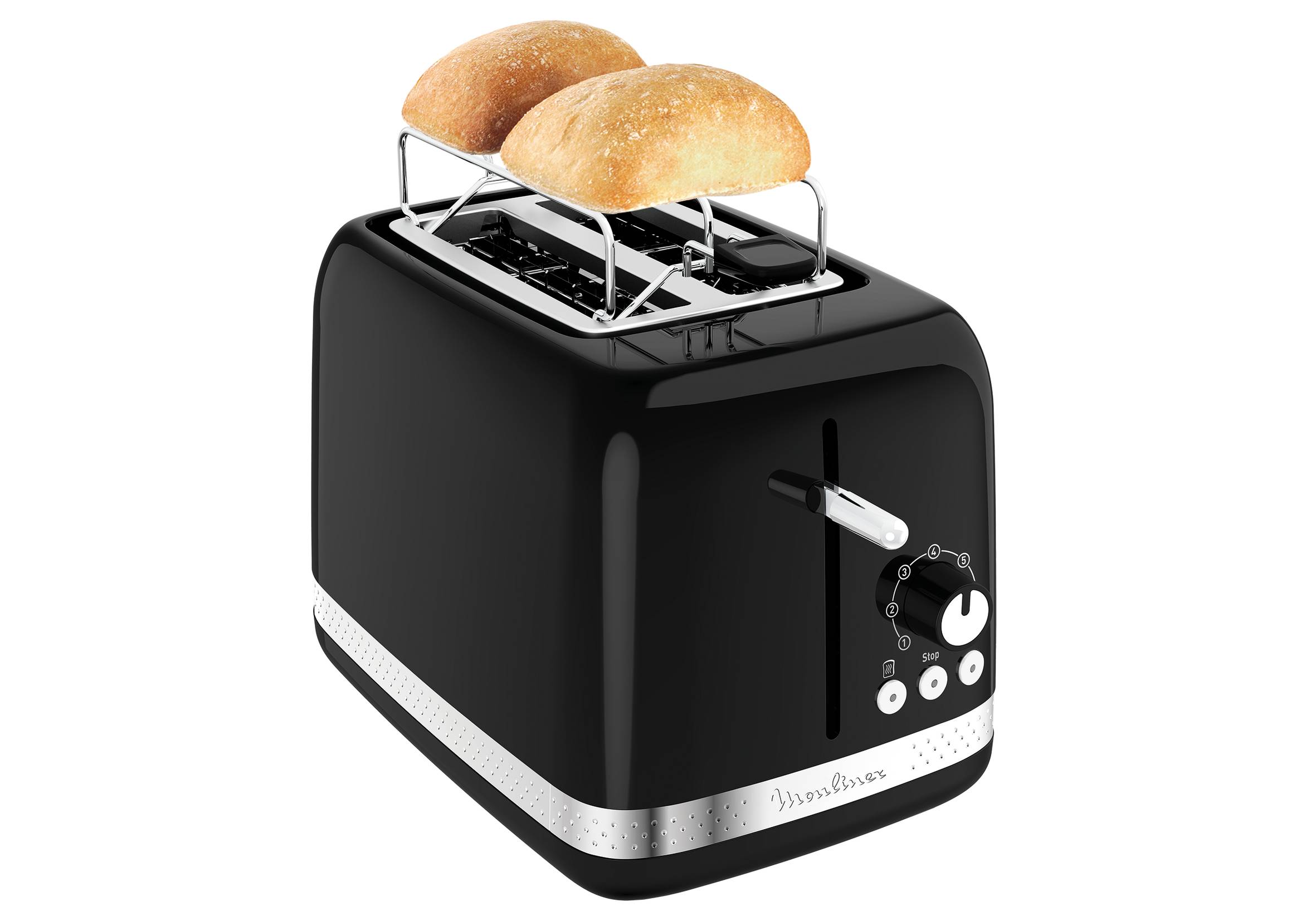 Grille-pain Soleil Noir 2 fentes larges, Design retro, 7 niveaux de dorage