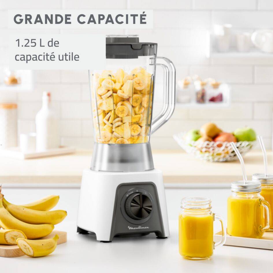 Blendeo+, Blender classique, Bol de 1,5 L, 2 vitesses + pulse, 450 W, Blanc et gris