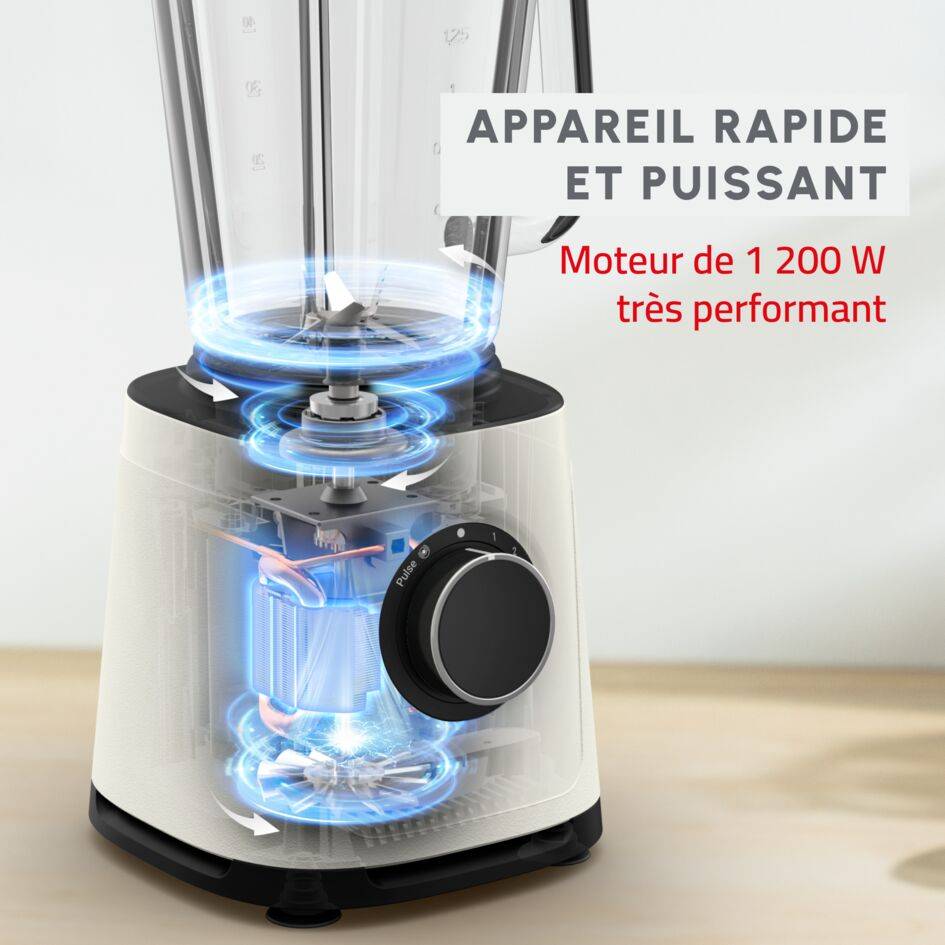 PerfectMix Essential, Blender haute performance, Technologie de lames Powelix, Bol en verre de 2L, 1200W, Blanc