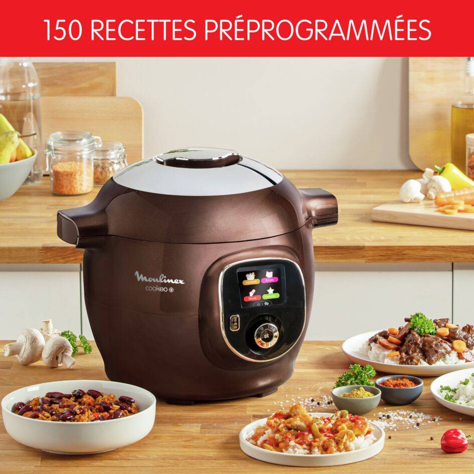 Cookeo+ 150 recettes, Multicuiseur intelligent, Haute Pression, 6L, Marron