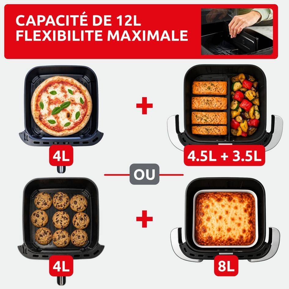Ever Fry Trio 12L, Air fryer, 3 zones de cuisson, Façade amovible