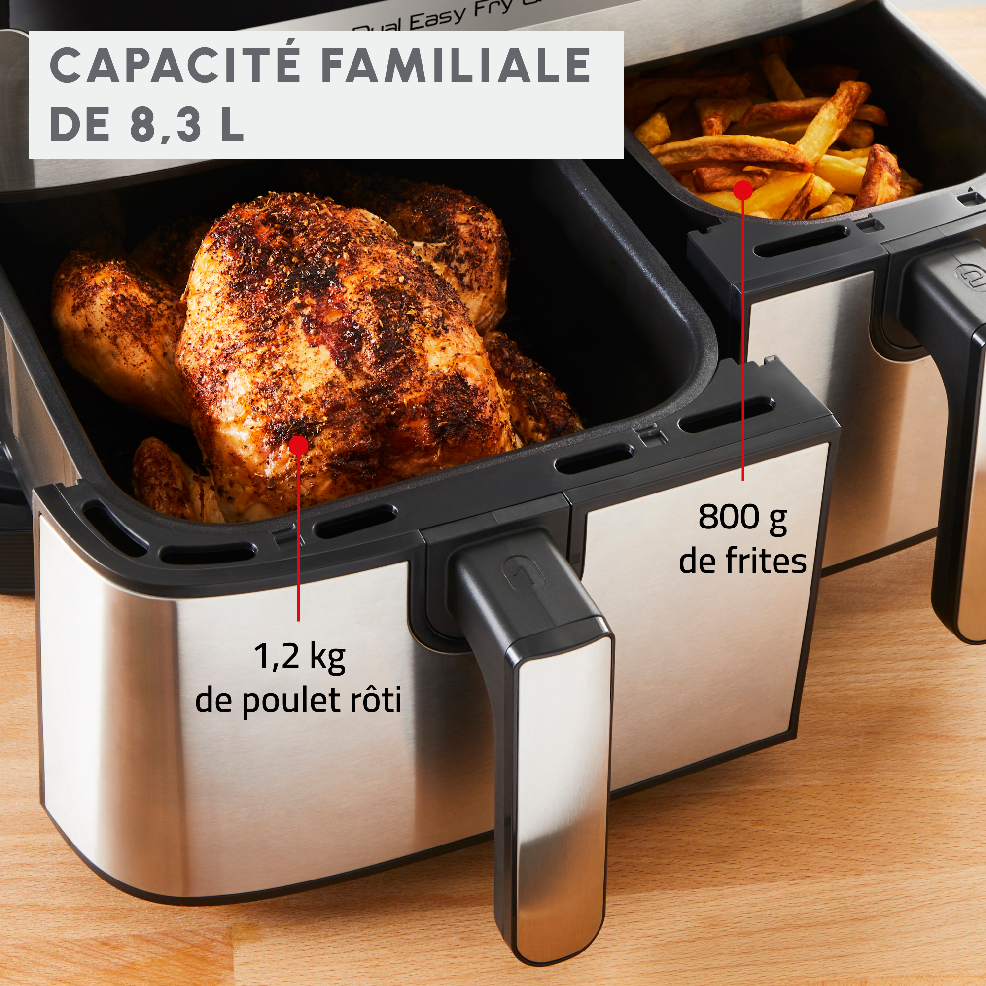RECONDITIONNE Dual Easy Fry & Grill, 8.3L, Air fryer, Inox