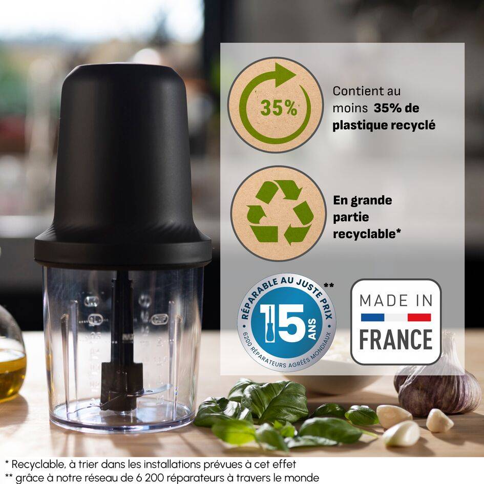 Intention, Mini hachoir, Fonction 3 en 1, Capacité 500 ml, 500 W, Gris