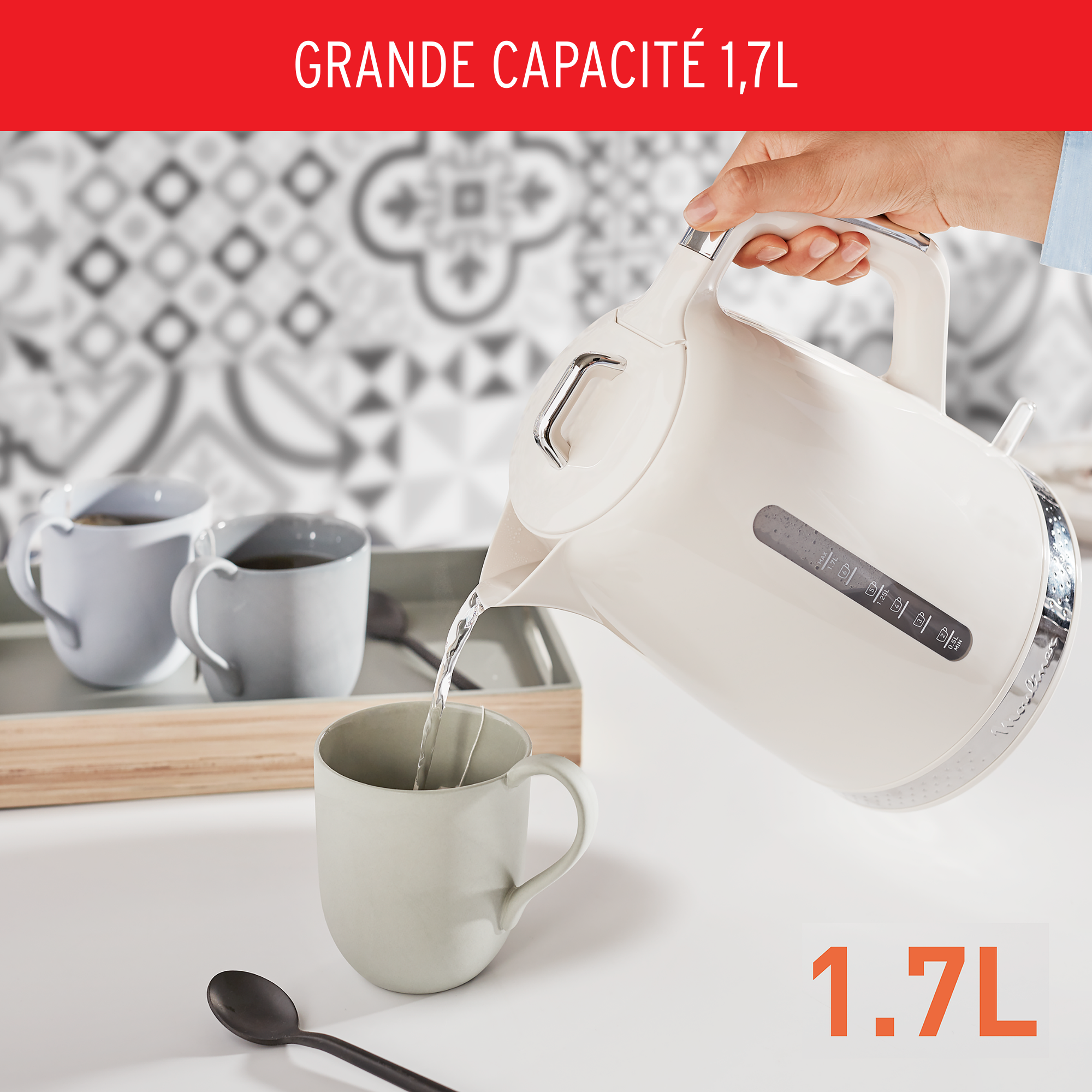 Bouilloire électrique Soleil Ivoire, 1,7 L, Design retro vintage