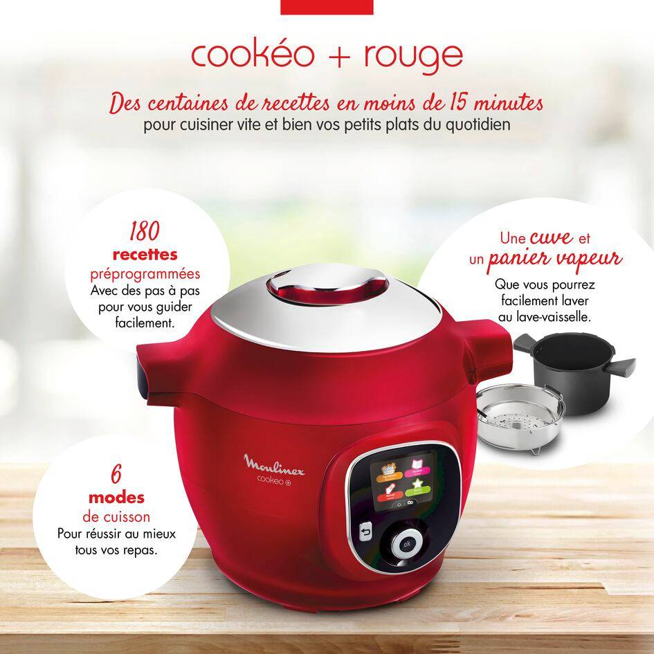 COOKEO+ Rouge 180 Recettes 2 livres de cuisine inclus