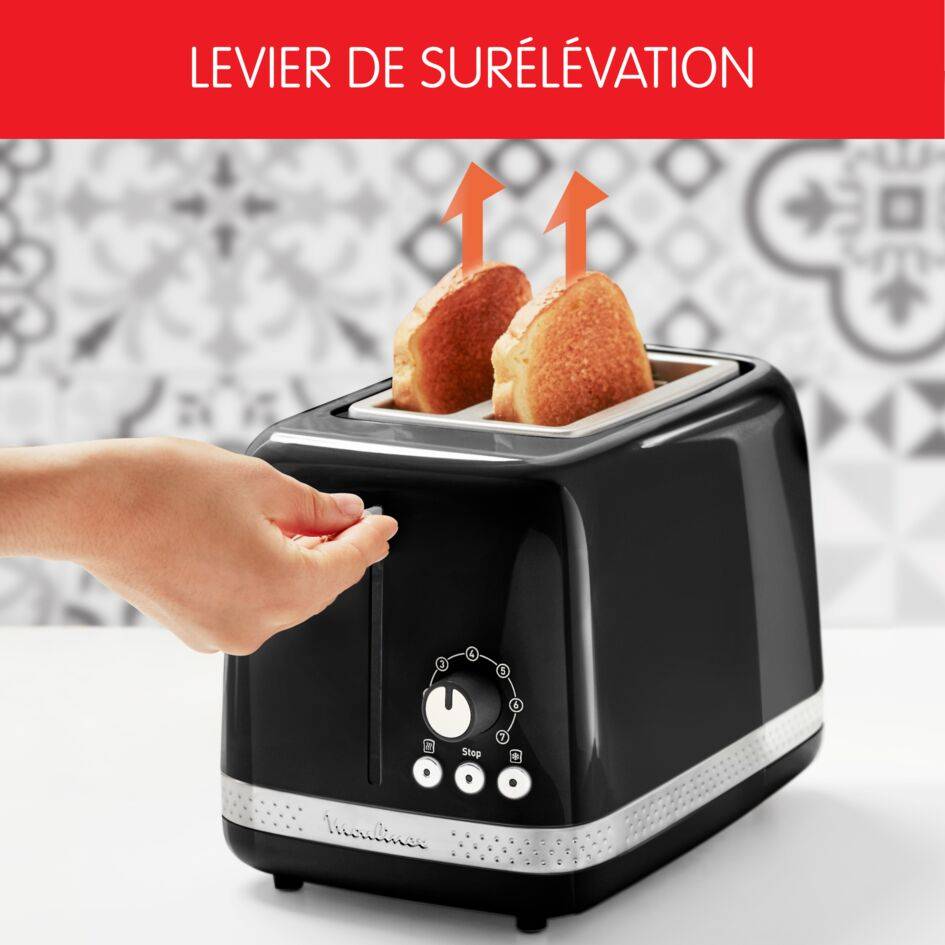 Grille-pain Soleil Noir 2&nbsp;fentes larges, Design retro, 7 niveaux de dorage
