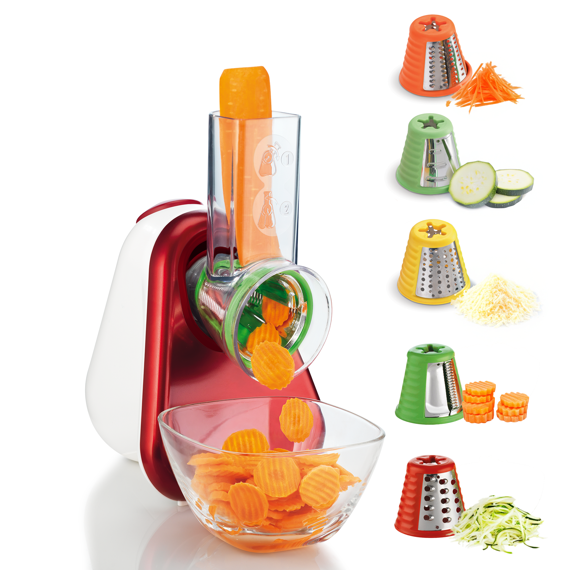 Fresh express 5-en-1, Découpe-légumes, 5 cônes, blanc et rouge