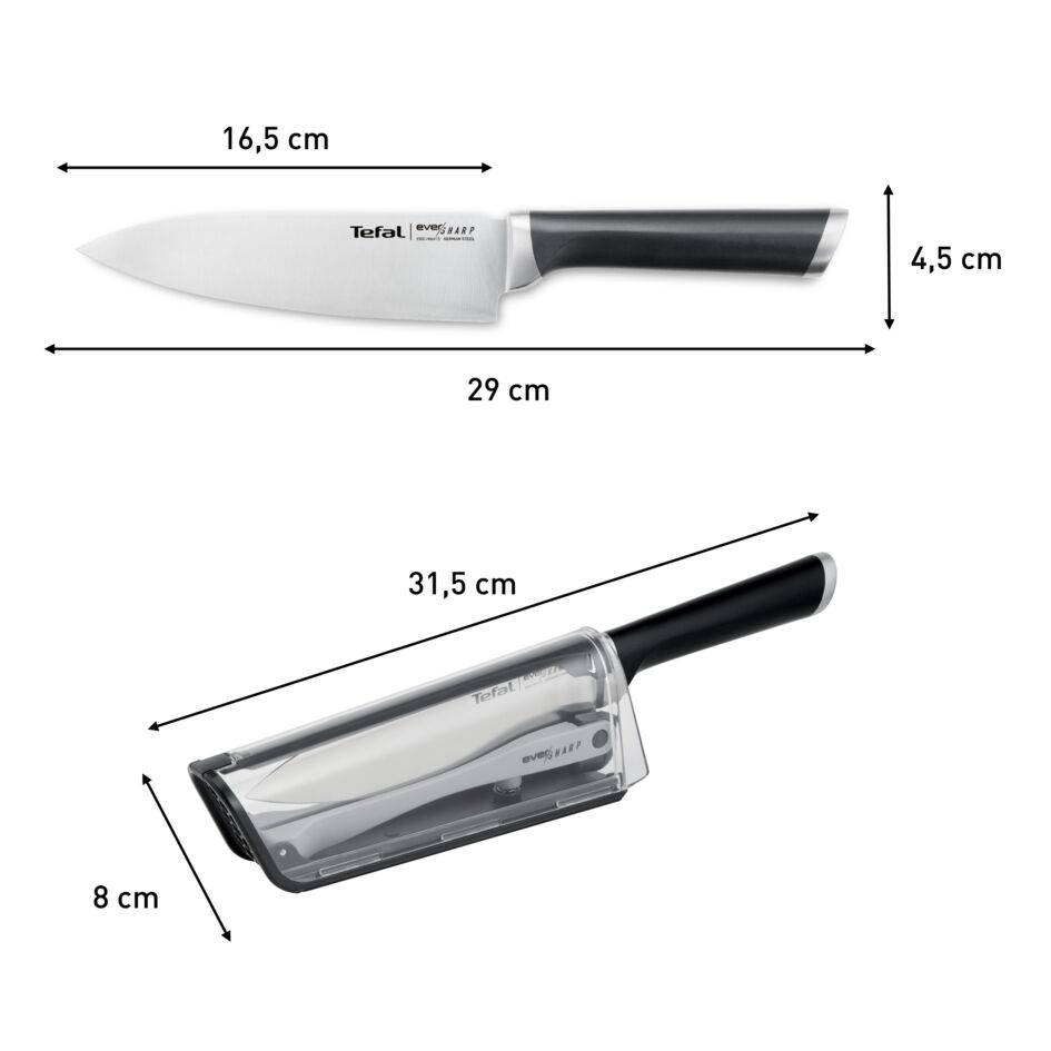 Ever Sharp Couteau de chef 16,5 cm + aiguiseur intégré avec étui, Technologie brevetée