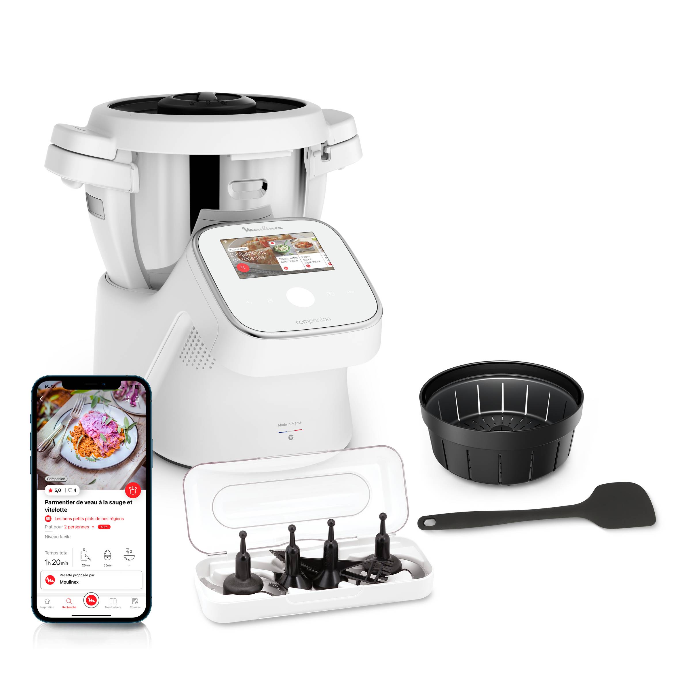 I-Companion Touch, Robot cuiseur, 17 fonctions, Connecté, Recettes sur l’écran, Capacité XL 10 personnes, Blanc, Fabriqué en France