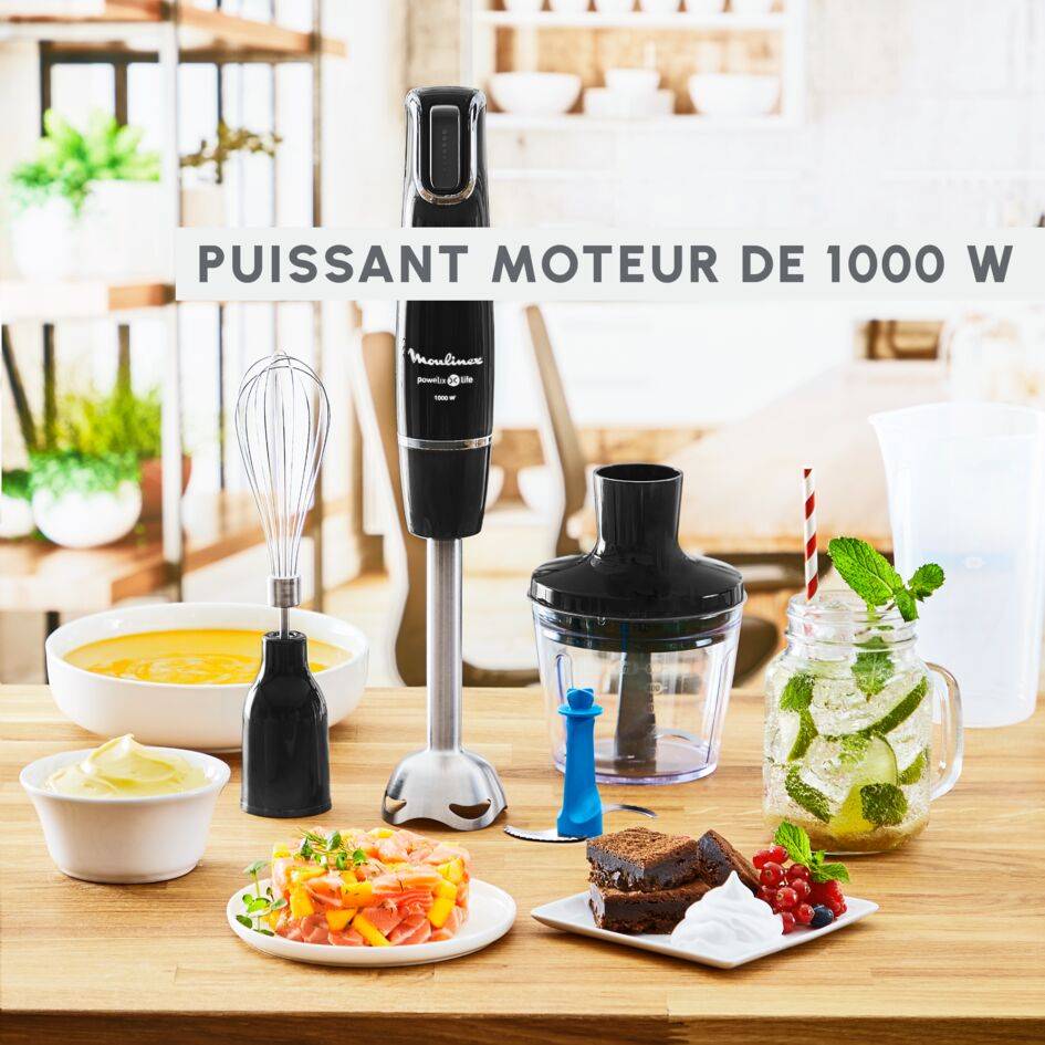 Infiny force, Pied mixeur, Lames powelix, 3 accessoires, 1000 W, Noir