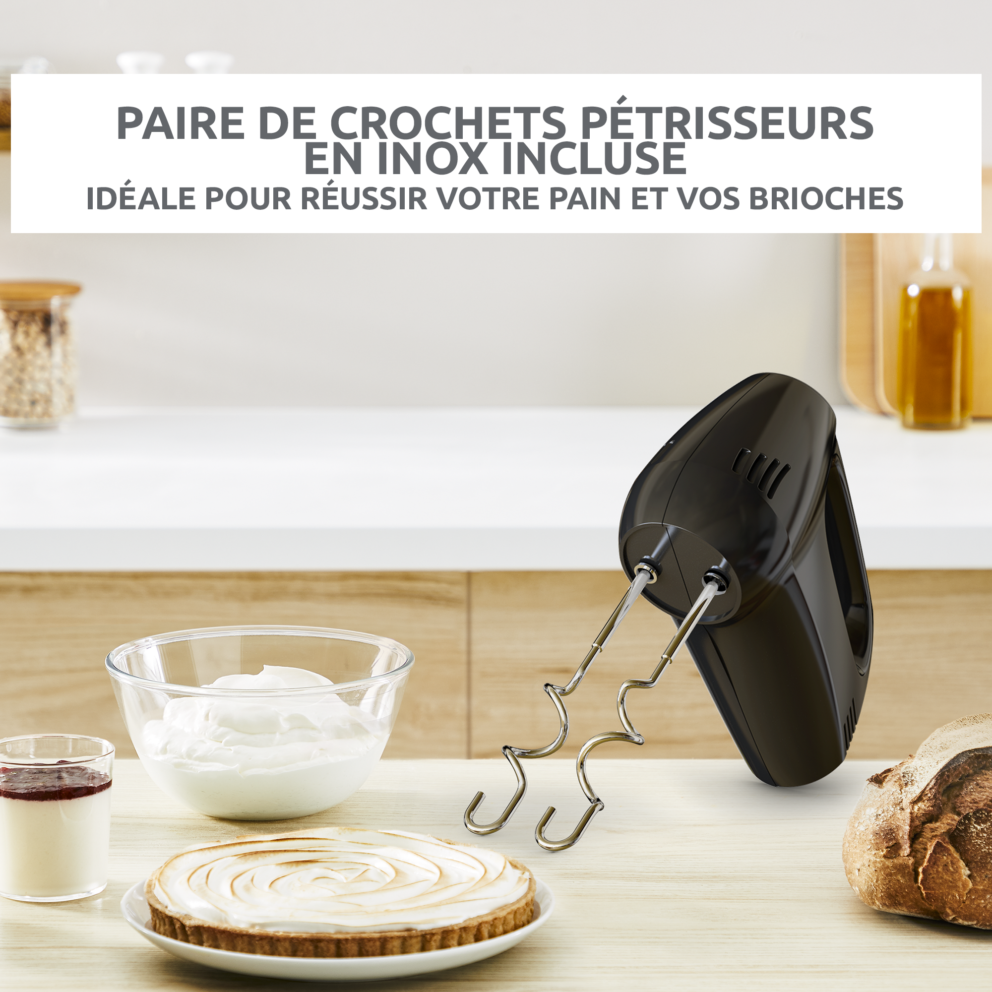 Quick Mix, Batteur électrique, 5 vitesses, 2 jeux de fouets, 300 W, Noir