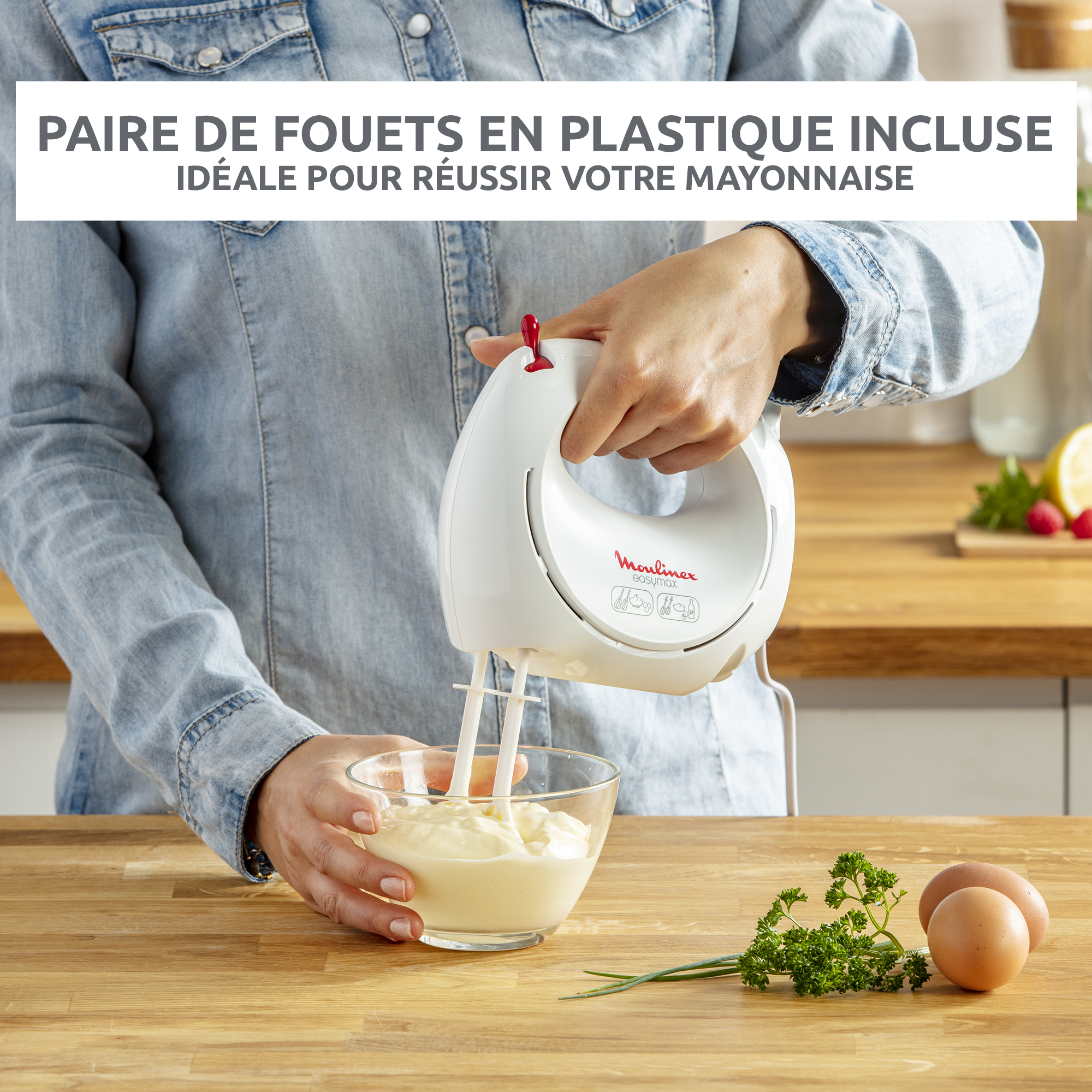 Easymax, Batteur électrique, 2 vitesses, 2 jeux de fouets, 200 W, blanc