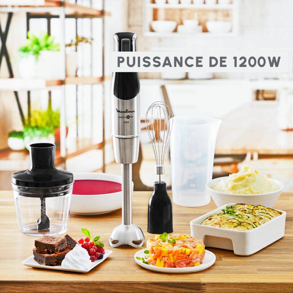 Infinyforce pro, Pied mixeur, lames powelix life, Variateur de vitesses, 3 accessoires, 1200 W, Noir et métal