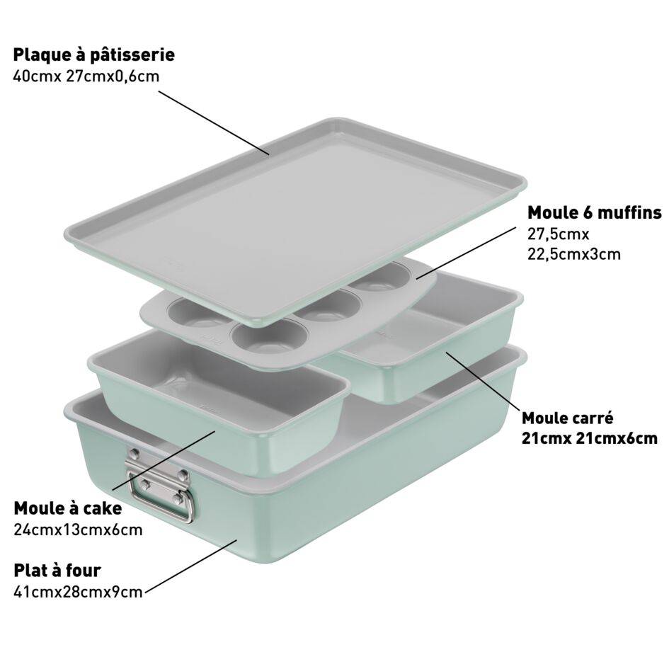 Ceramik, Set 5&nbsp;pièces, Moules à pâtisserie, Empilables, Revêtement céramique