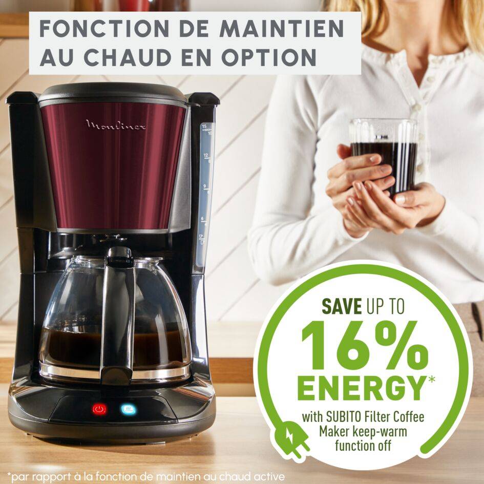 Cafetière filtre Subito Moulinex noire finition inox rouge