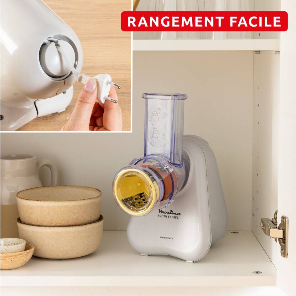 Fresh Express, Découpe-légumes électrique, Service direct dans le plat, 3 cônes, Écru