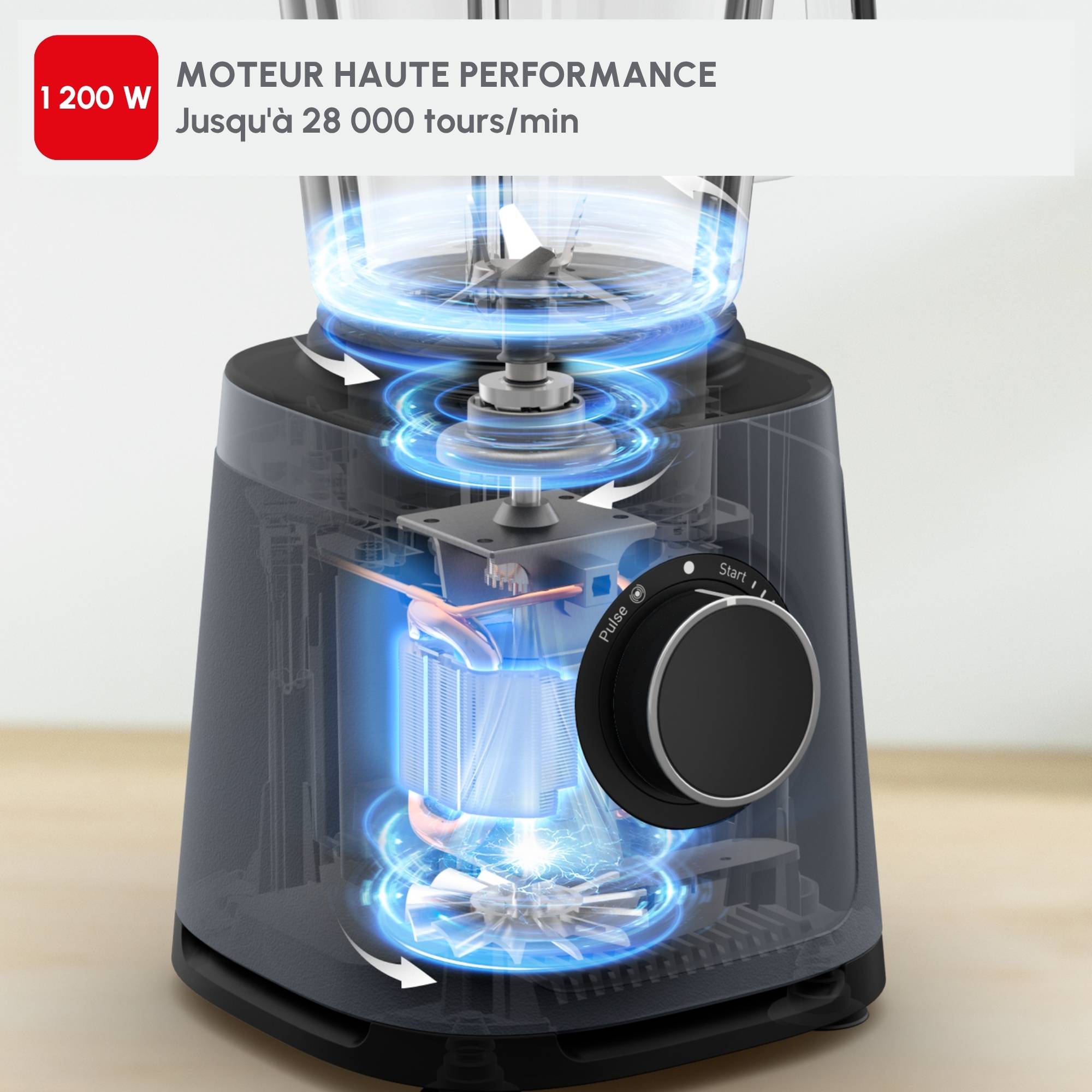 PerfectMix Essential, Blender haute performance, Technologie de lames Powelix, Bol en verre de 2L, 1200W, gris