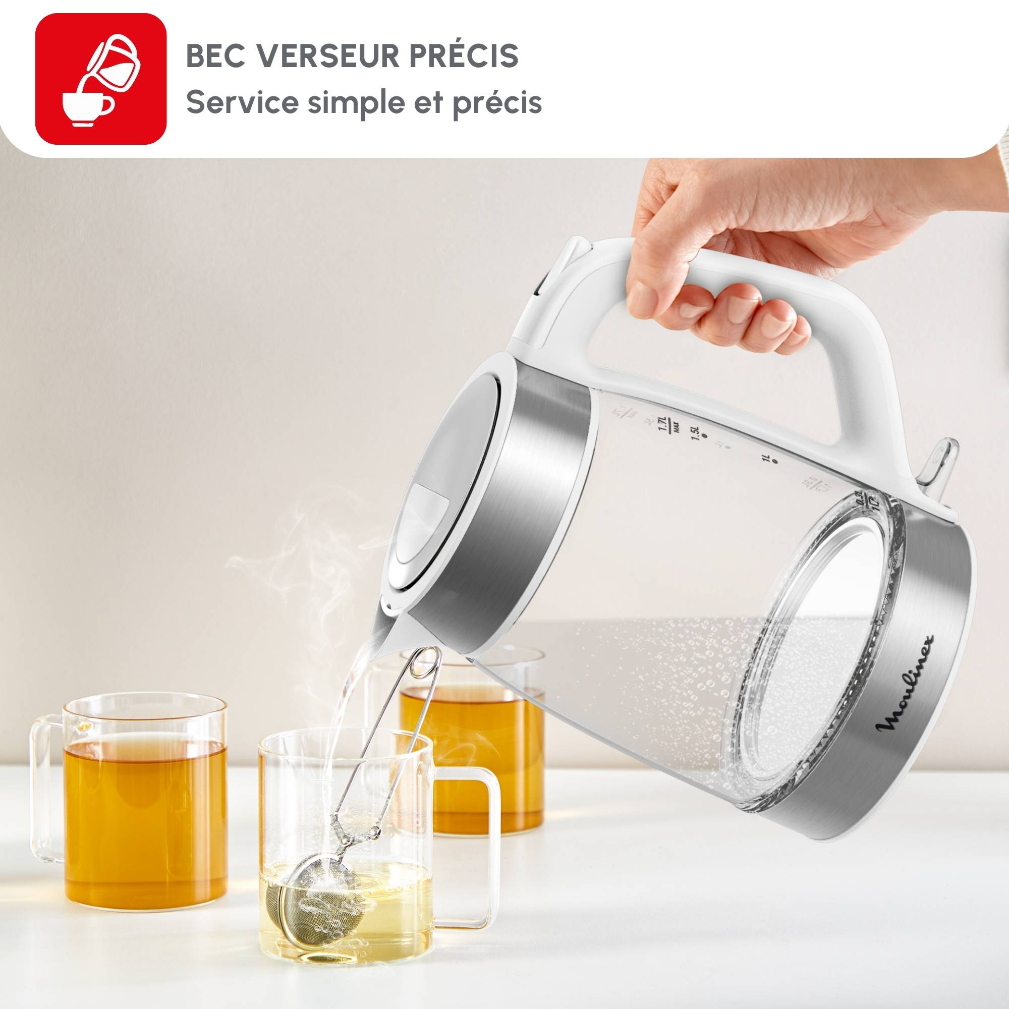 Bouilloire en verre, Bouilloire électrique, Graduations, 1.7&nbsp;L