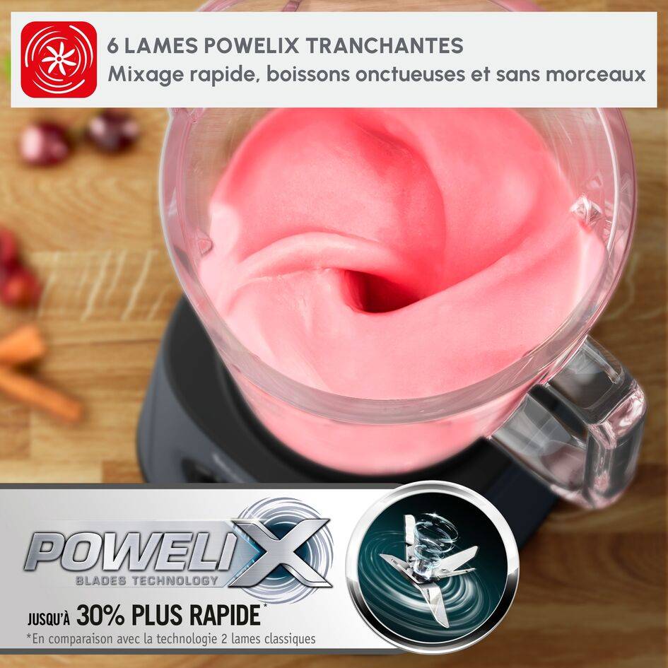 PerfectMix Essential, Blender haute performance, Technologie de lames Powelix, Bol en verre de 2L, 1200W, gris