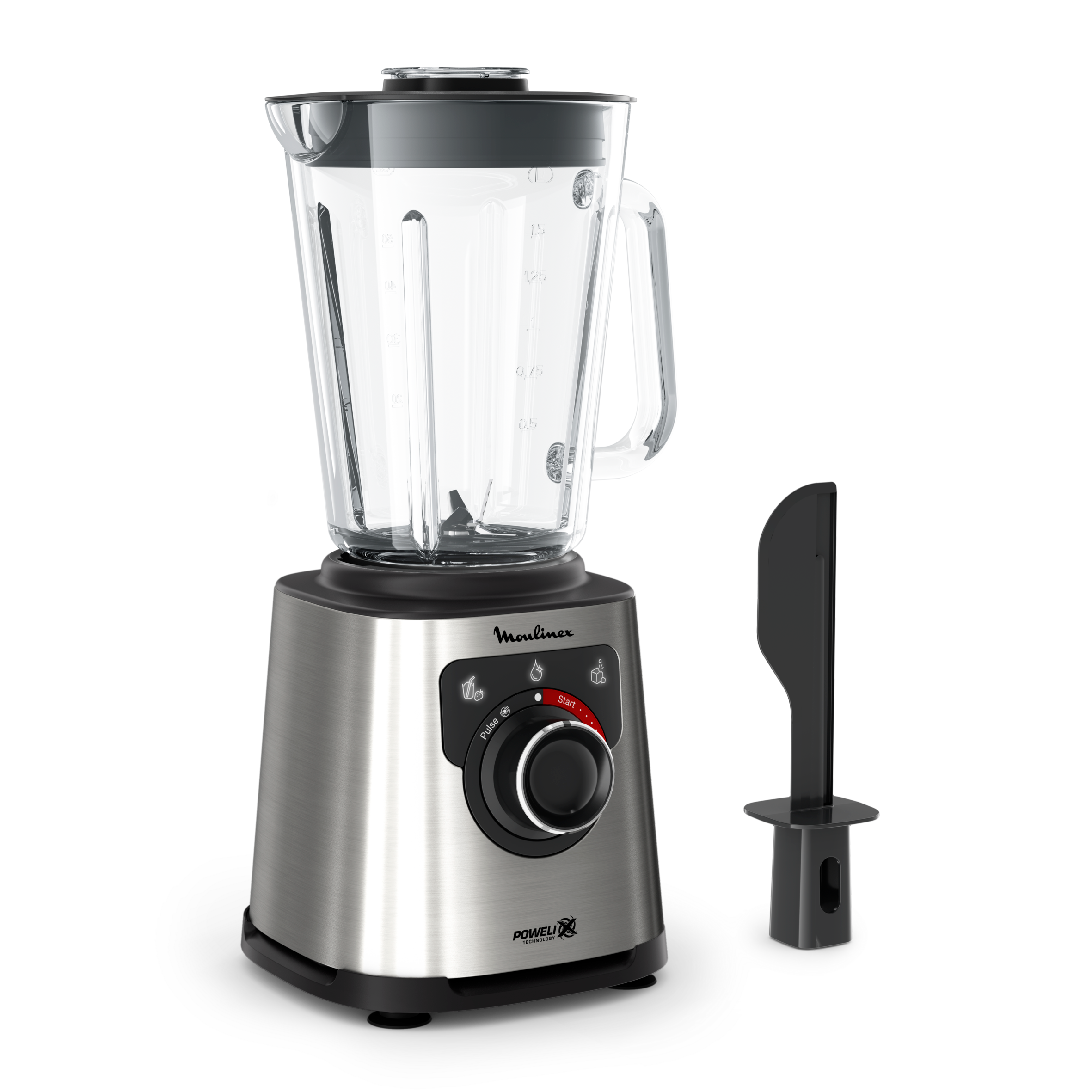 RECONDITIONNÉ PerfectMix +, Blender haute performance, Lames powelix, Bol en verre de 2L, 1200W , Noir et métal