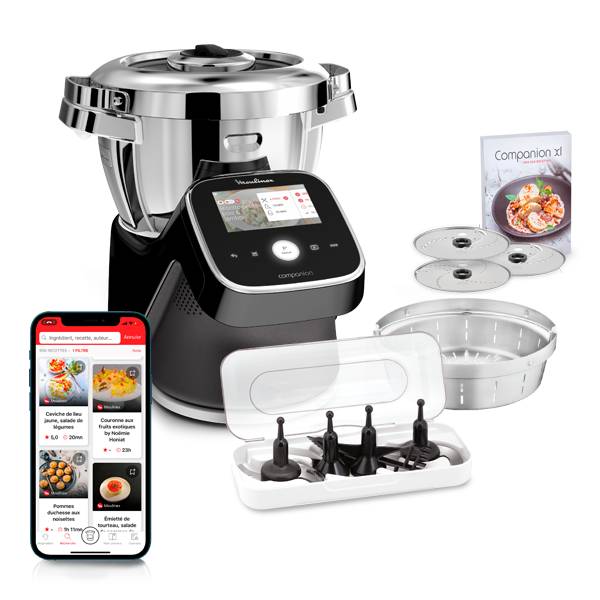 RECONDITIONNÉ I-Companion Touch Pro, Robot cuiseur, 18 modes de fonctionnement dont pesage, Jusqu'à 10 personnes, Connecté, 1550W, Noir + découpe légumes