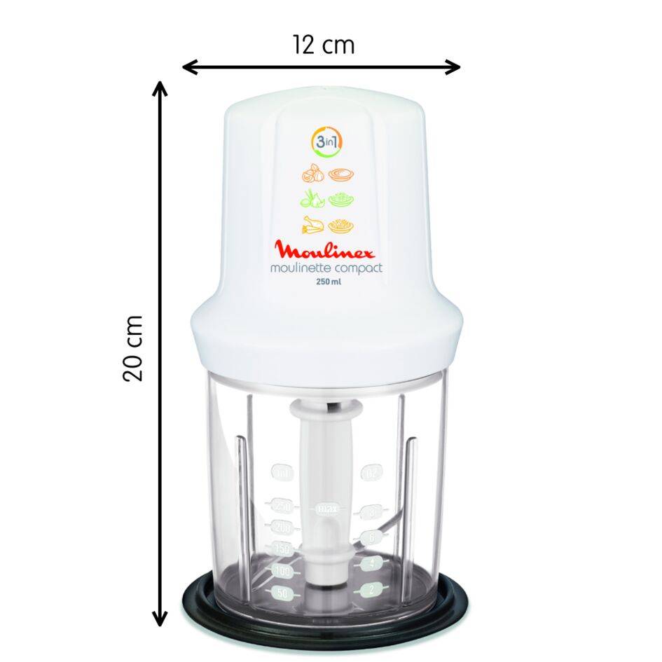Multi moulinette, Mini hachoir, Compact, fonction 3 en 1, capacité 250 ml, 350 W, Blanc
