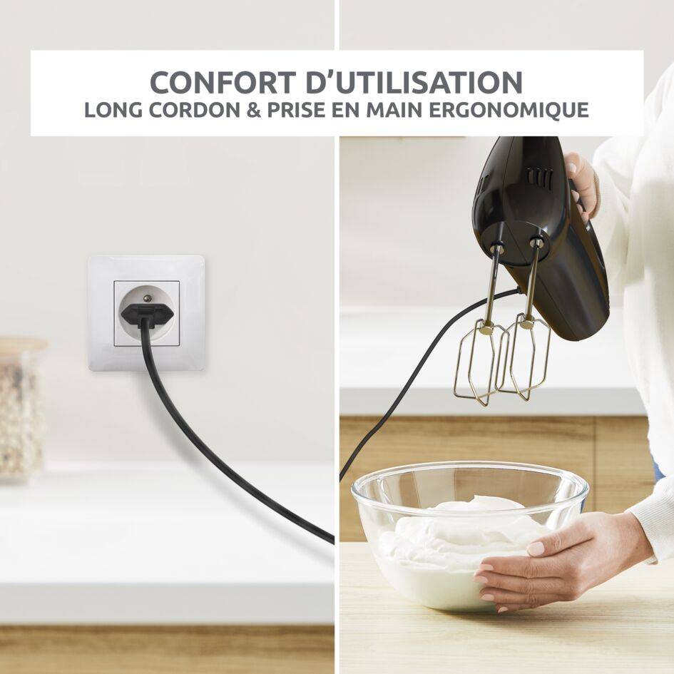 Quick Mix, Batteur électrique, 5 vitesses, 2 jeux de fouets, 300 W, Noir