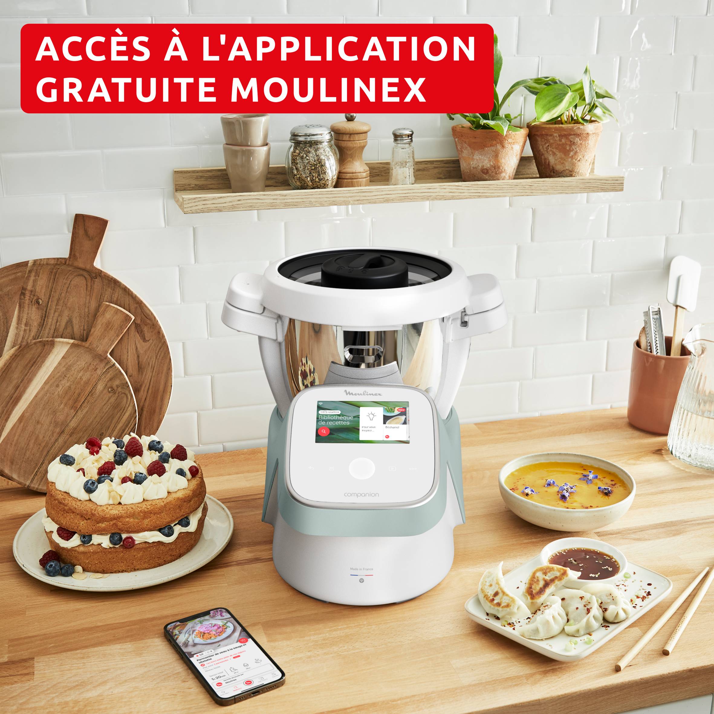 I-Companion Touch, Robot cuiseur, 17 fonctions, Connecté, Recettes sur l’écran, Capacité XL 10 personnes, Eucalyptus, Fabriqué en France