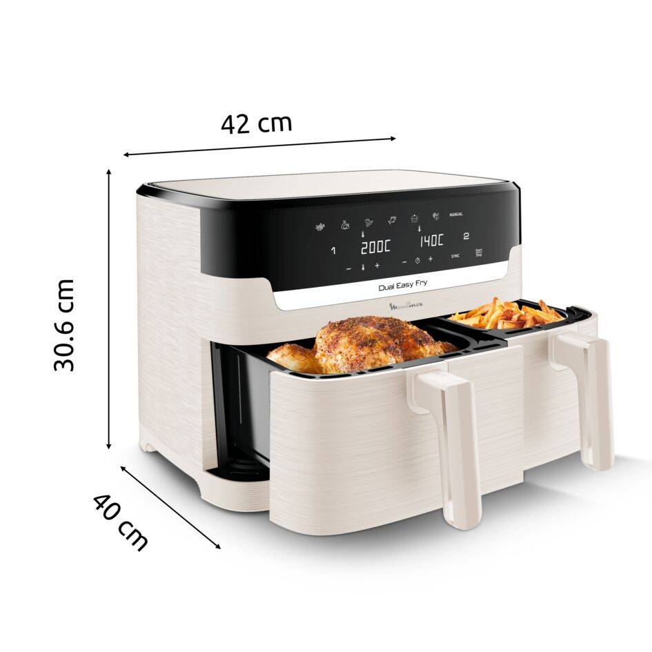 Easy Fry Dual 8L Collection Ivoire, air fryer, 2 tiroirs, 6 programmes