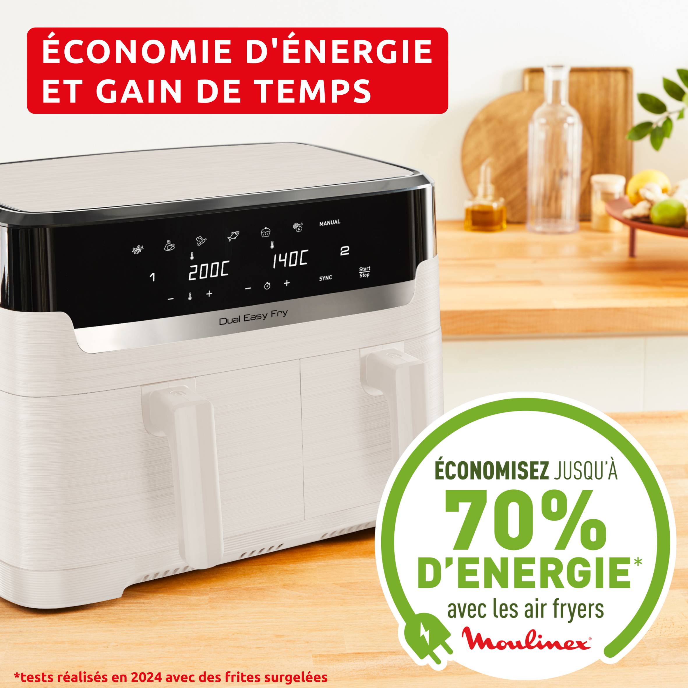 Easy Fry Dual 8L Collection Ivoire, air fryer, 2 tiroirs, 6 programmes