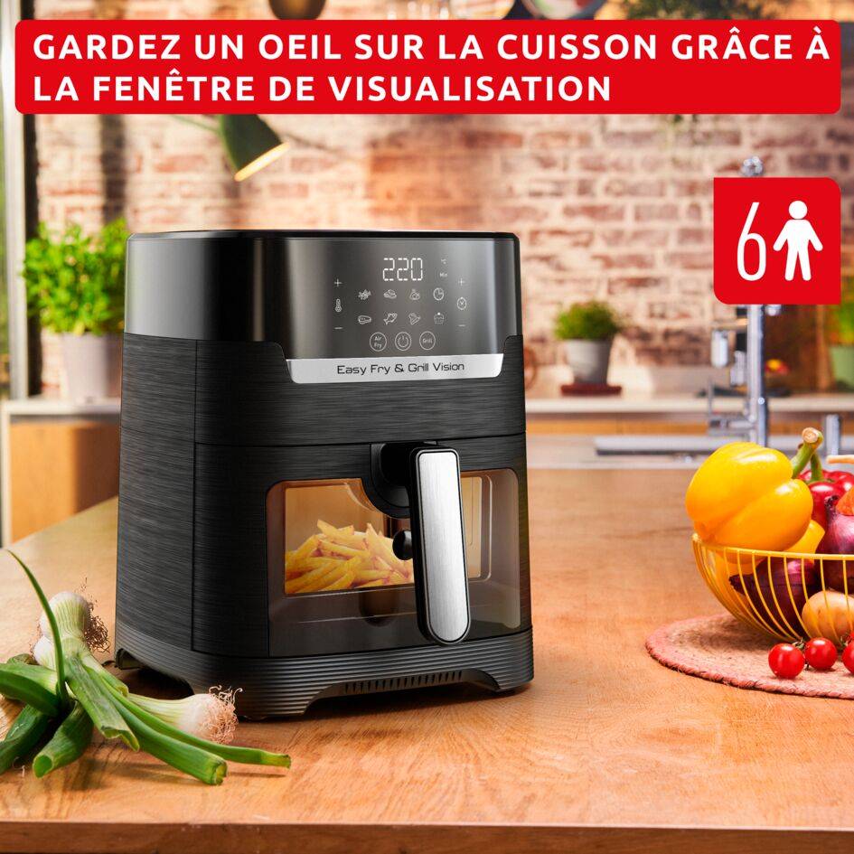 Easy Fry & Grill Vision, Air Fryer, Friteuse sans huile, 4,6 L (6 pers.), 8 programmes, Fenêtre de cuisson transparente,