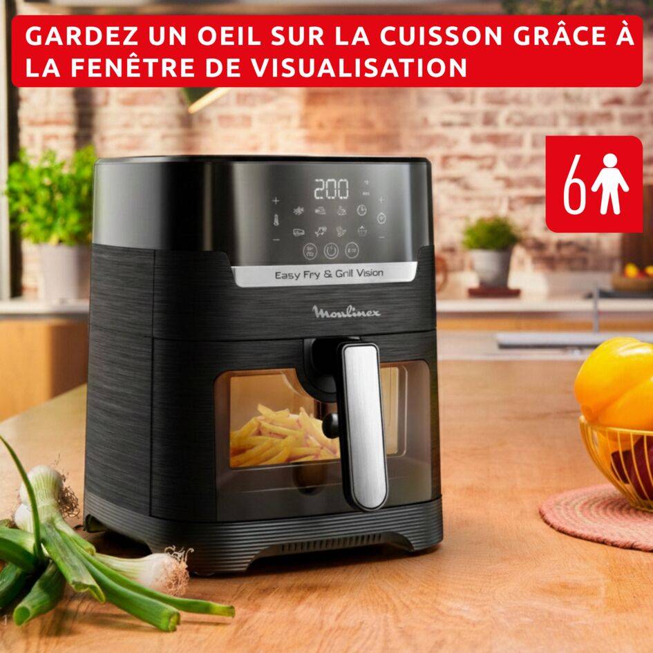 Easy Fry & Grill Vision, Air Fryer, Friteuse sans huile, 4,6 L (6 pers.), 8 programmes, Fenêtre de cuisson transparente,