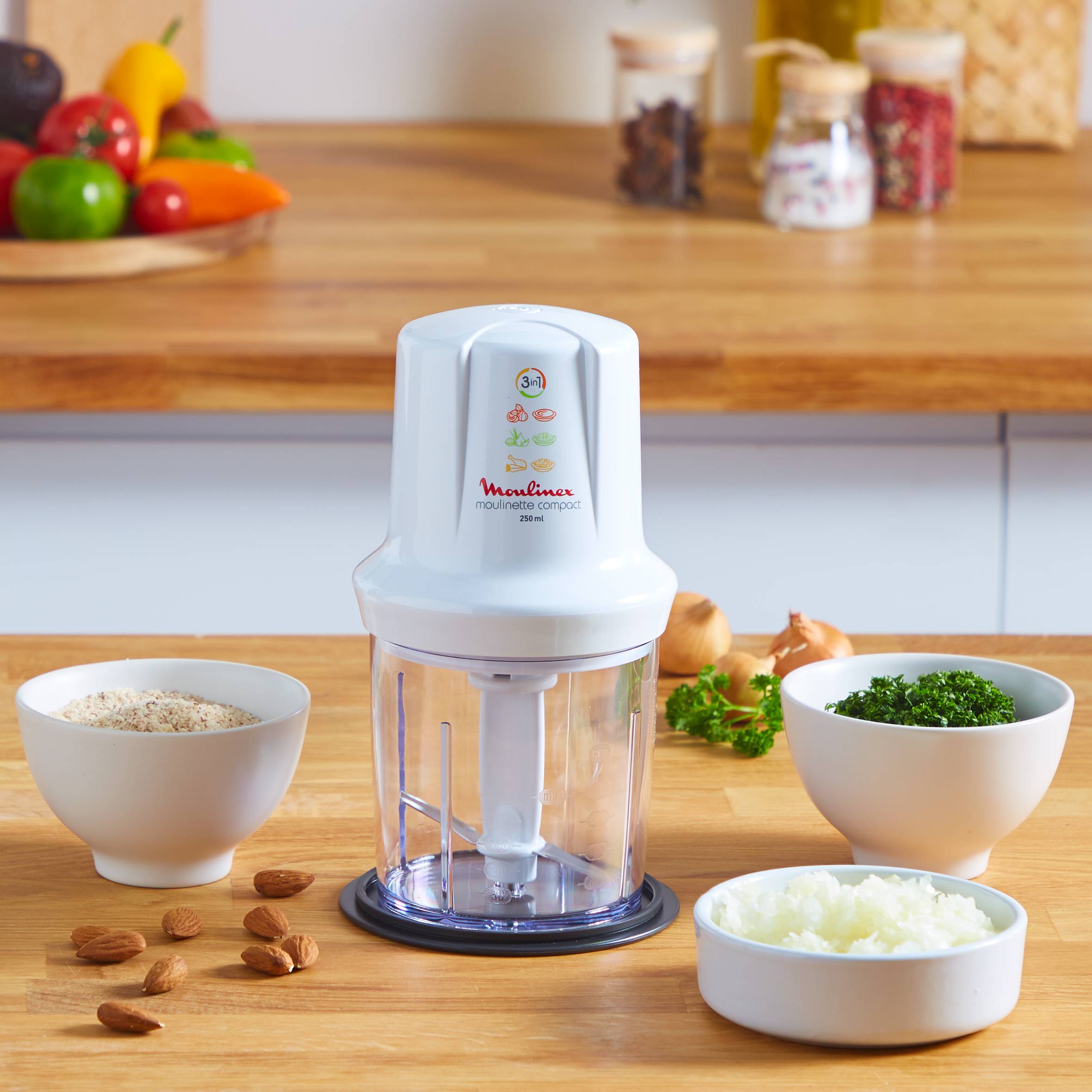 Multi moulinette, Mini hachoir, Compact, fonction 3 en 1, capacité 250 ml, 350 W, Blanc