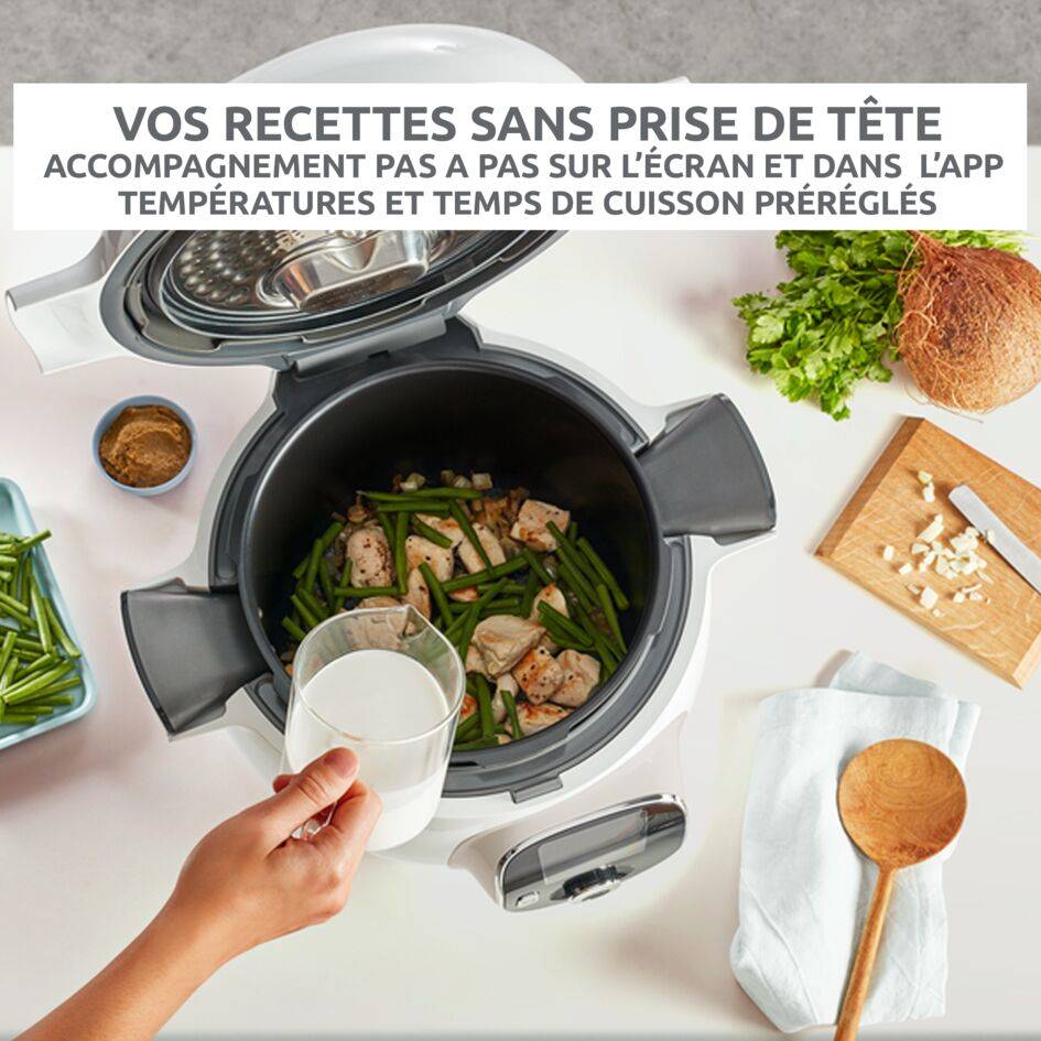Cookeo+ 150&nbsp;recettes Blanc, avec couvercle de conservation inclus
