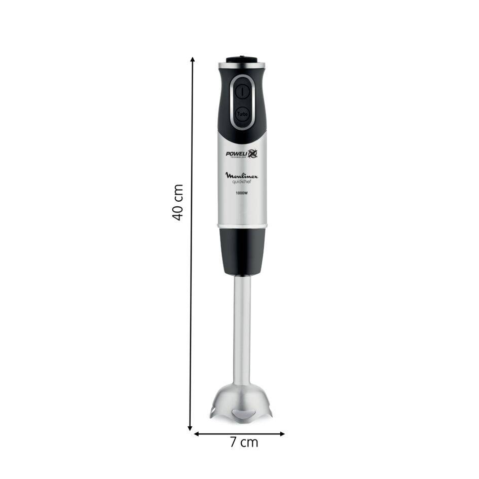 Quickchef 3 en 1, Pied mixeur, Lames powelix, 10 vitesses, Accessoires mini hachoir et fouet, Noir et métal