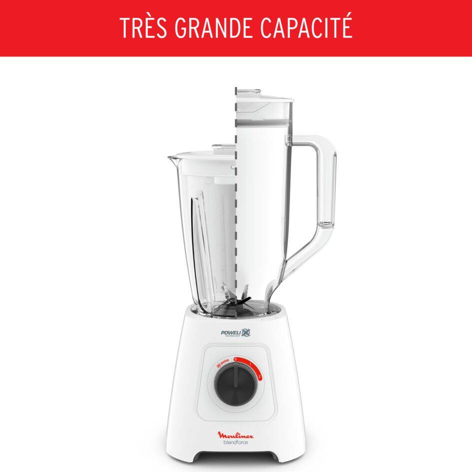 BLENDFORCE XXL, blender classique, grande capacité de 2,8 L, 600 W, Blanc + Broyeur + Hachoir