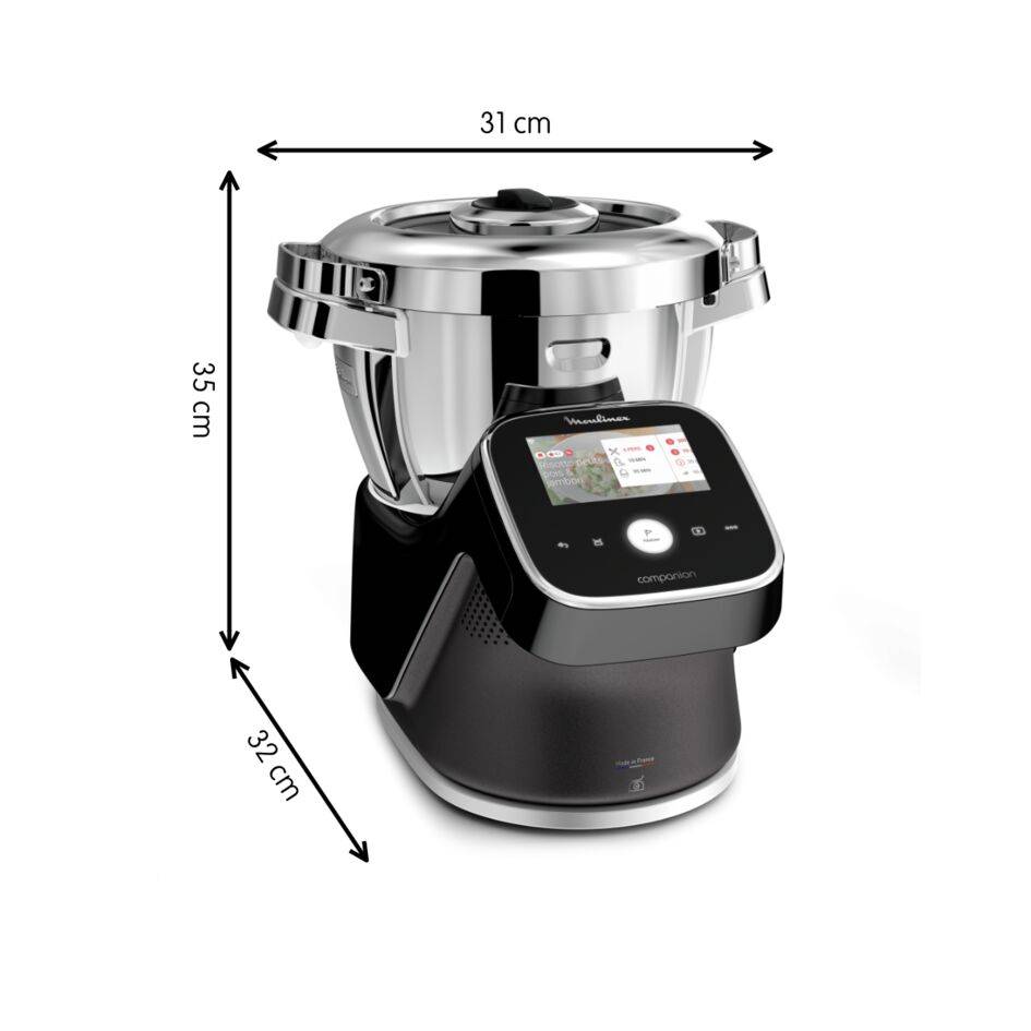 I-Companion Touch Pro, Robot cuiseur, 18 fonctions, Connecté, Pesage intégré, Recettes sur l’Ecran, Capacité  XL 10 personnes, Noir, Fabriqué en France + découpe légumes