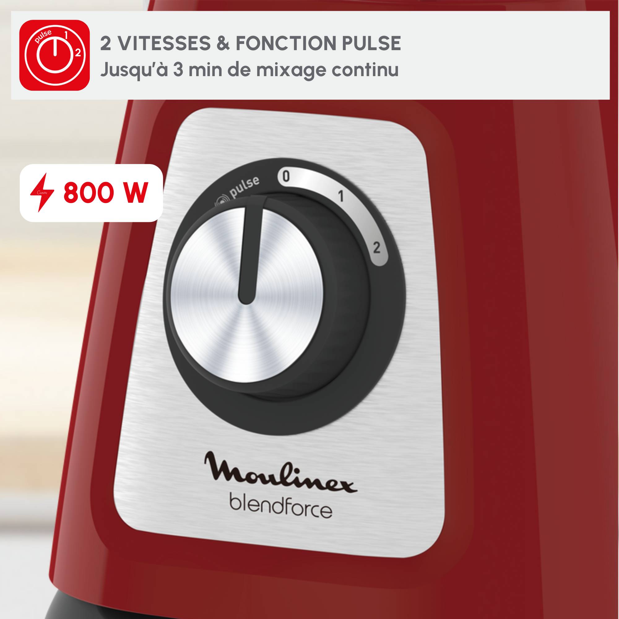 Blendforce 2, Blender, Bol verre 1.75L, 800W, 2 vitesses, 4 lames, Rouge