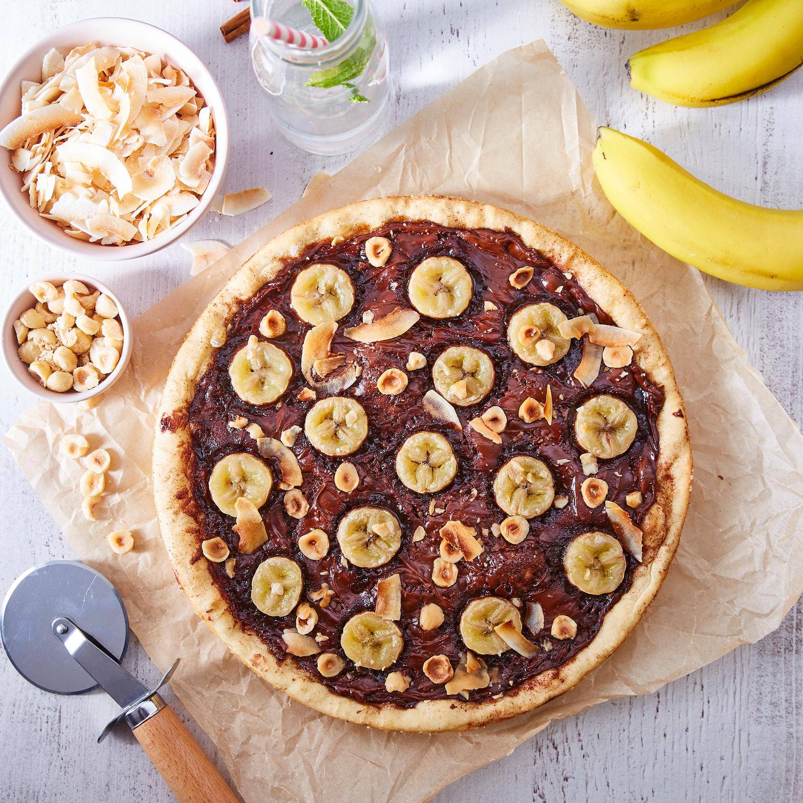 Pizza sucrée pâte à tartiner et bananes - Recette Easy Fry XL Surface | Moulinex