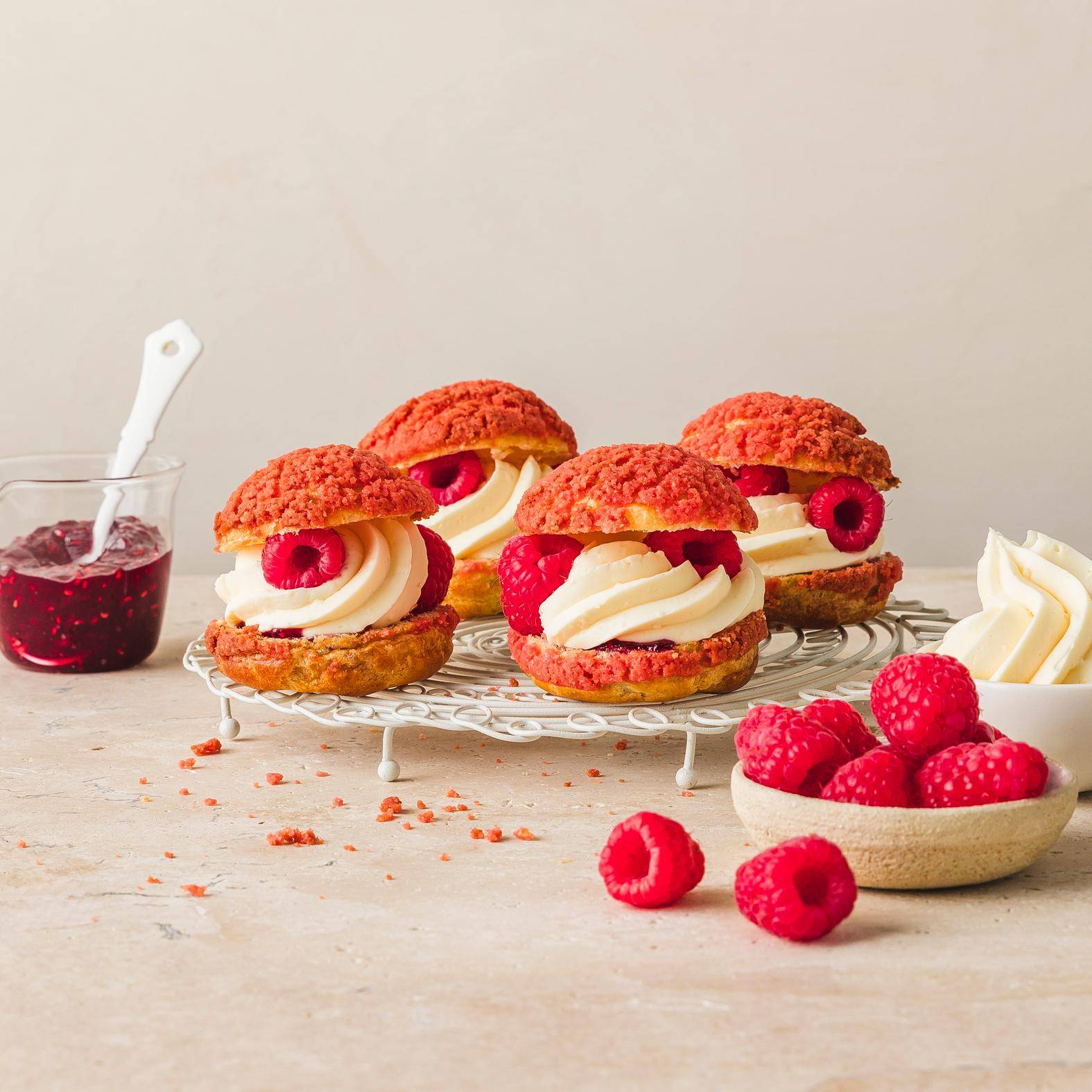 Choux à la crème, framboises fraîches et verveine - Recette Kitchen Machines Touch/Touch + | Moulinex