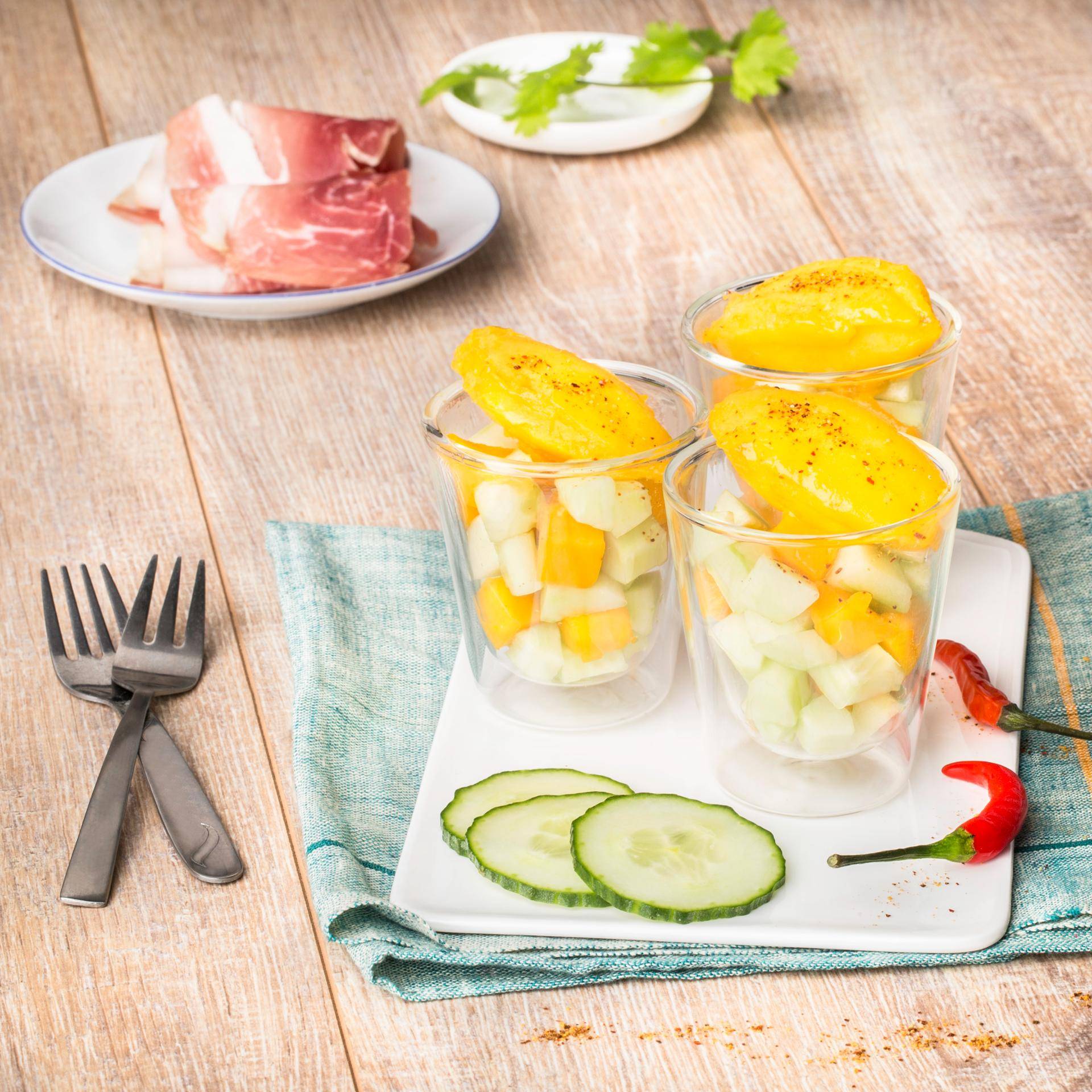 Salade mangue concombre et sorbet mangue melon - Recette Companion | Moulinex
