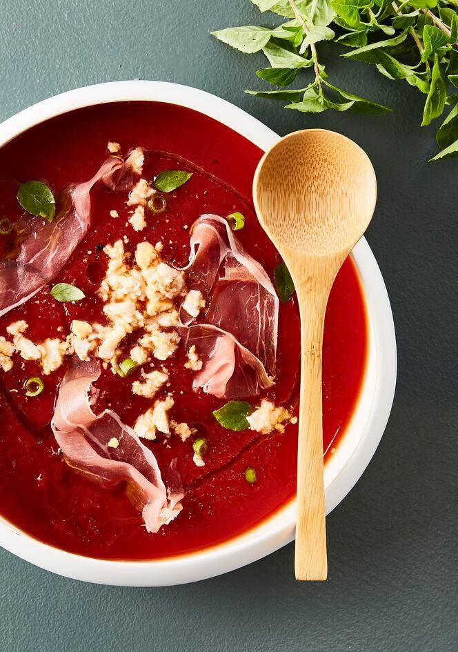 Soupe aux tomates avec œuf et jambon fumé - Recette Perfectmix + | Moulinex