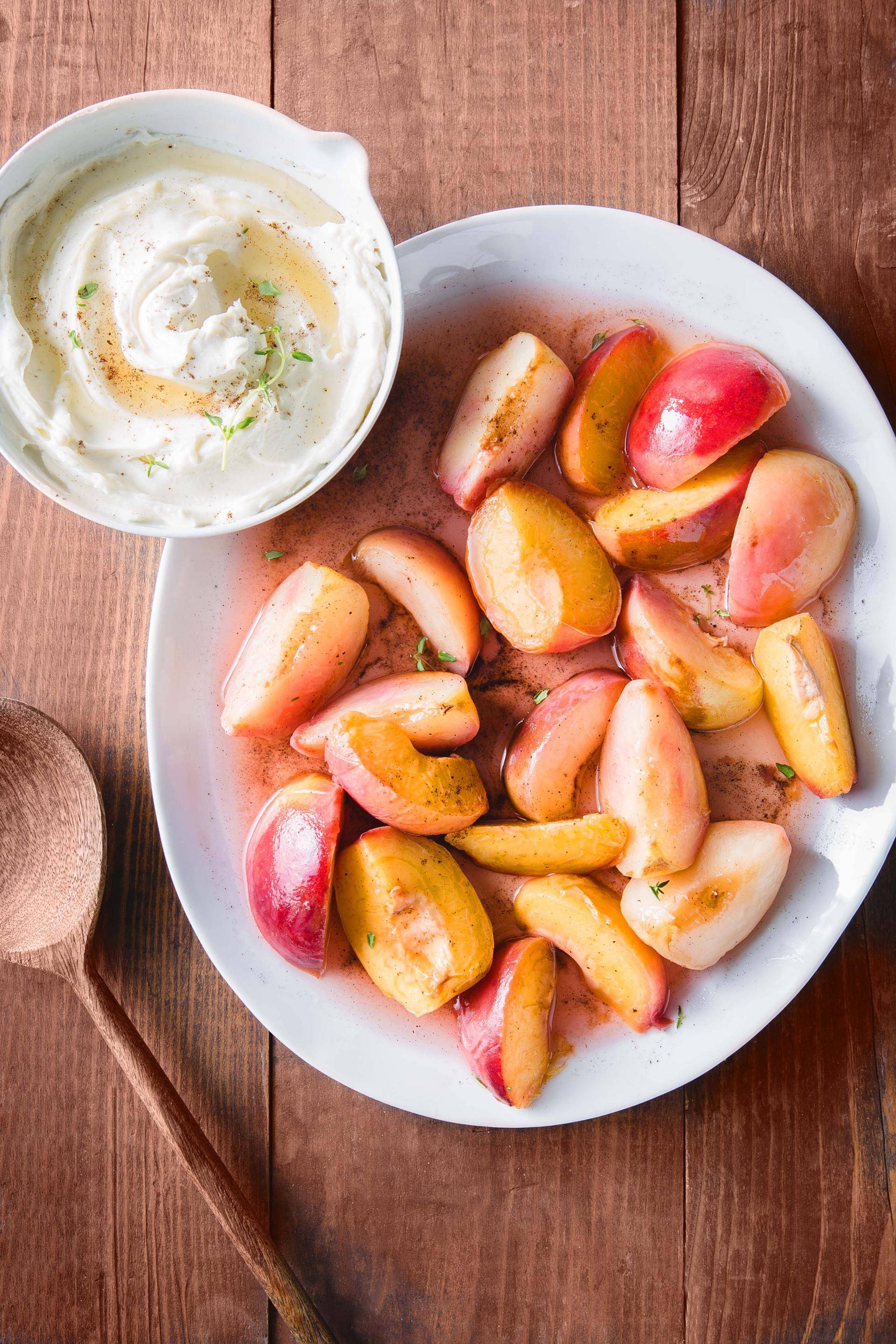 Pêches à la vanille et crème mascarpone - Recette Cuiseur vapeur | Moulinex