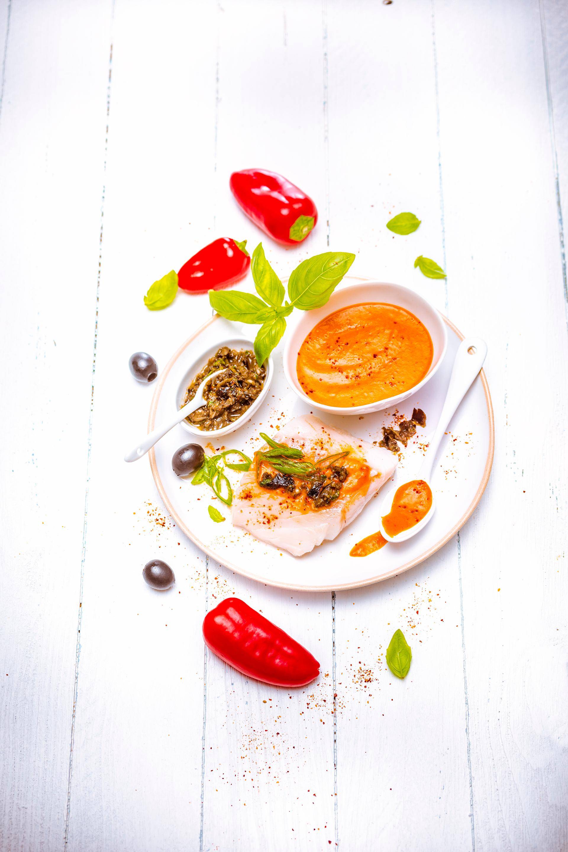 Coulis de poivrons au vinaigre balsamique et concassé d'olives noires au basilic - Recette Ultrablend Cook | Moulinex