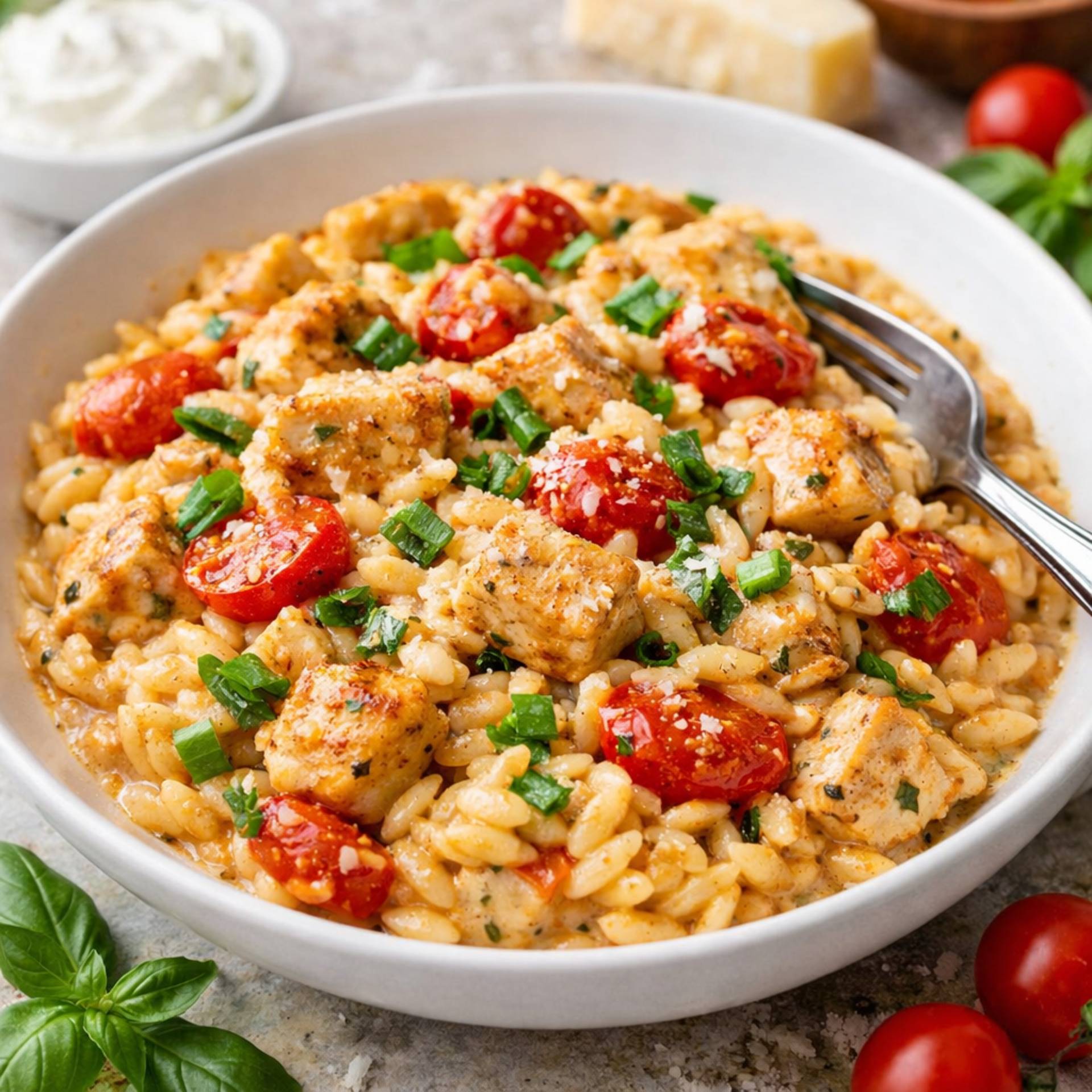 Orzo crémeux poulet tomates - Recette Cookeo V3 | Moulinex