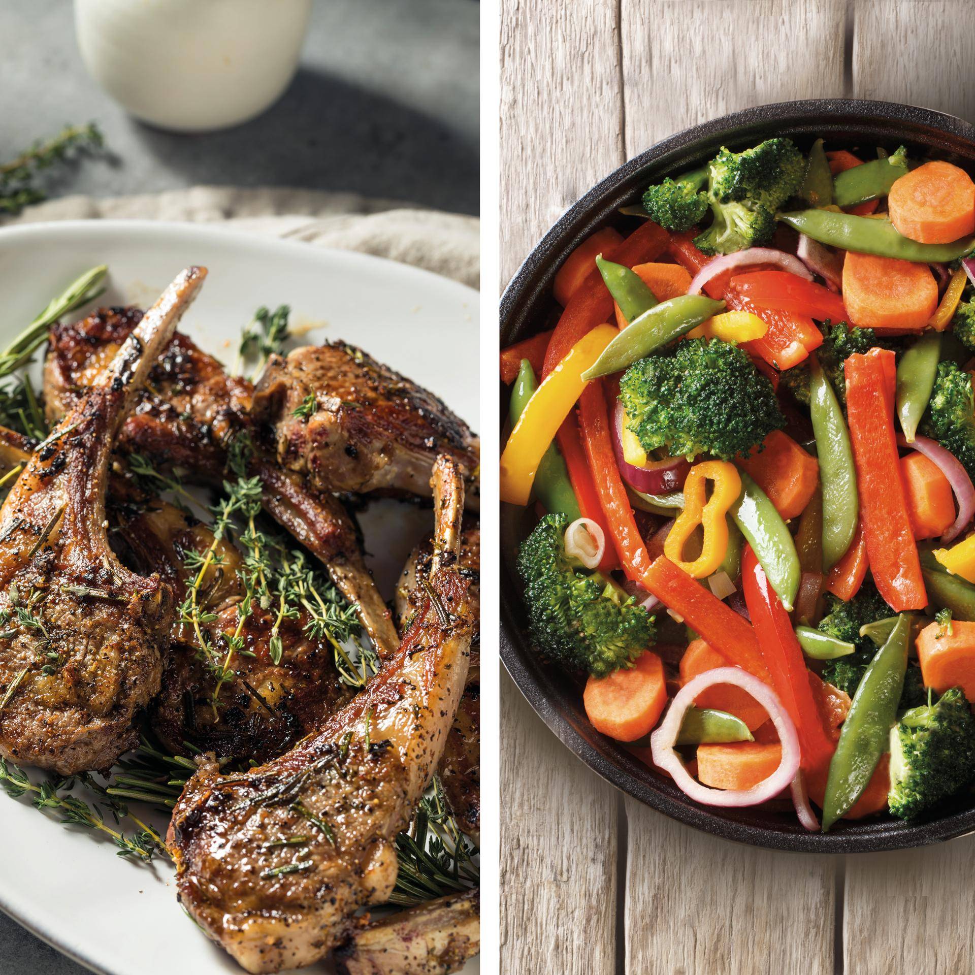 Lamskoteletjes en geroosterde groenten - Recette Dual EasyFry&Grill | Moulinex